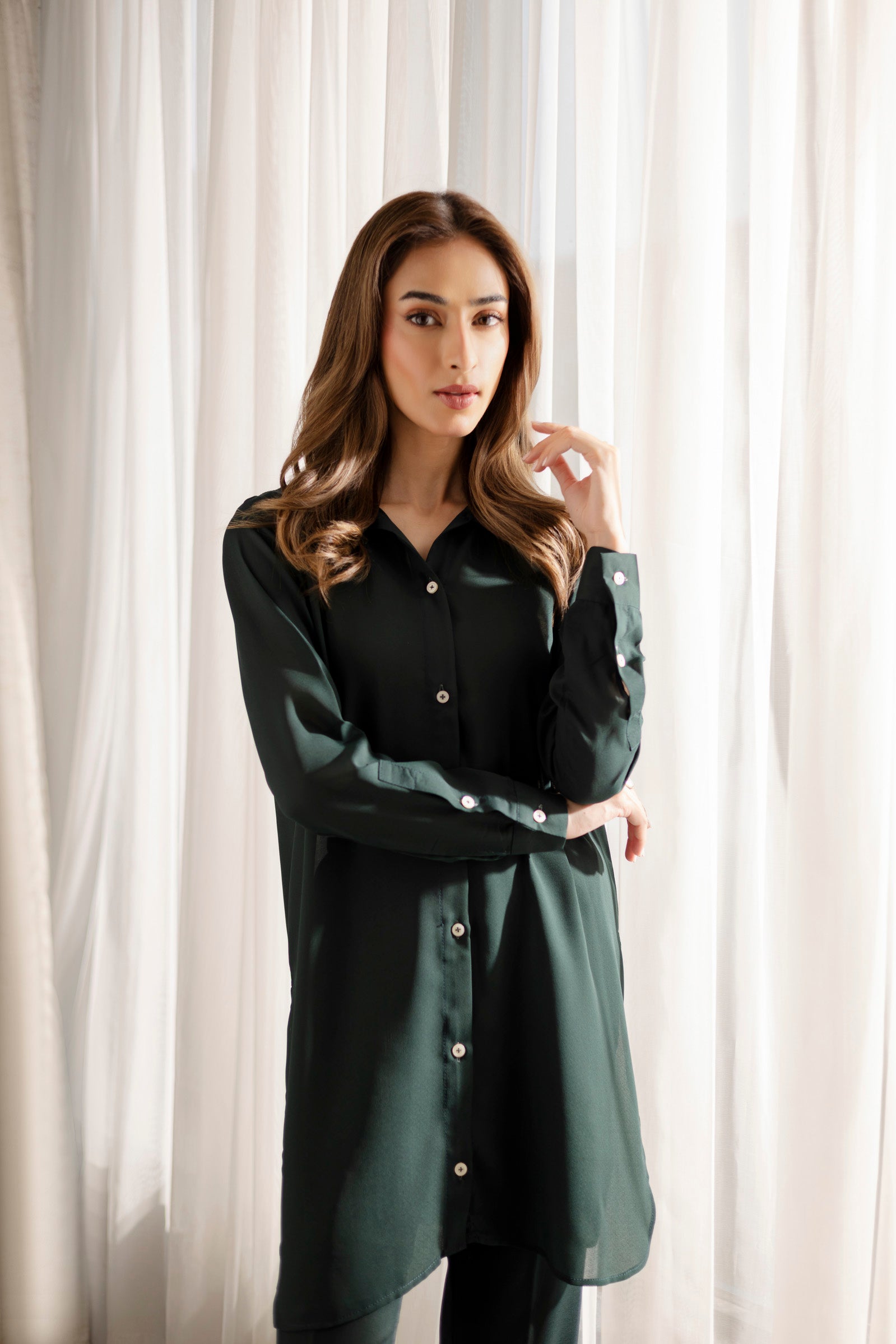 Solid 2PC Dress - SP-07 Emerald Green