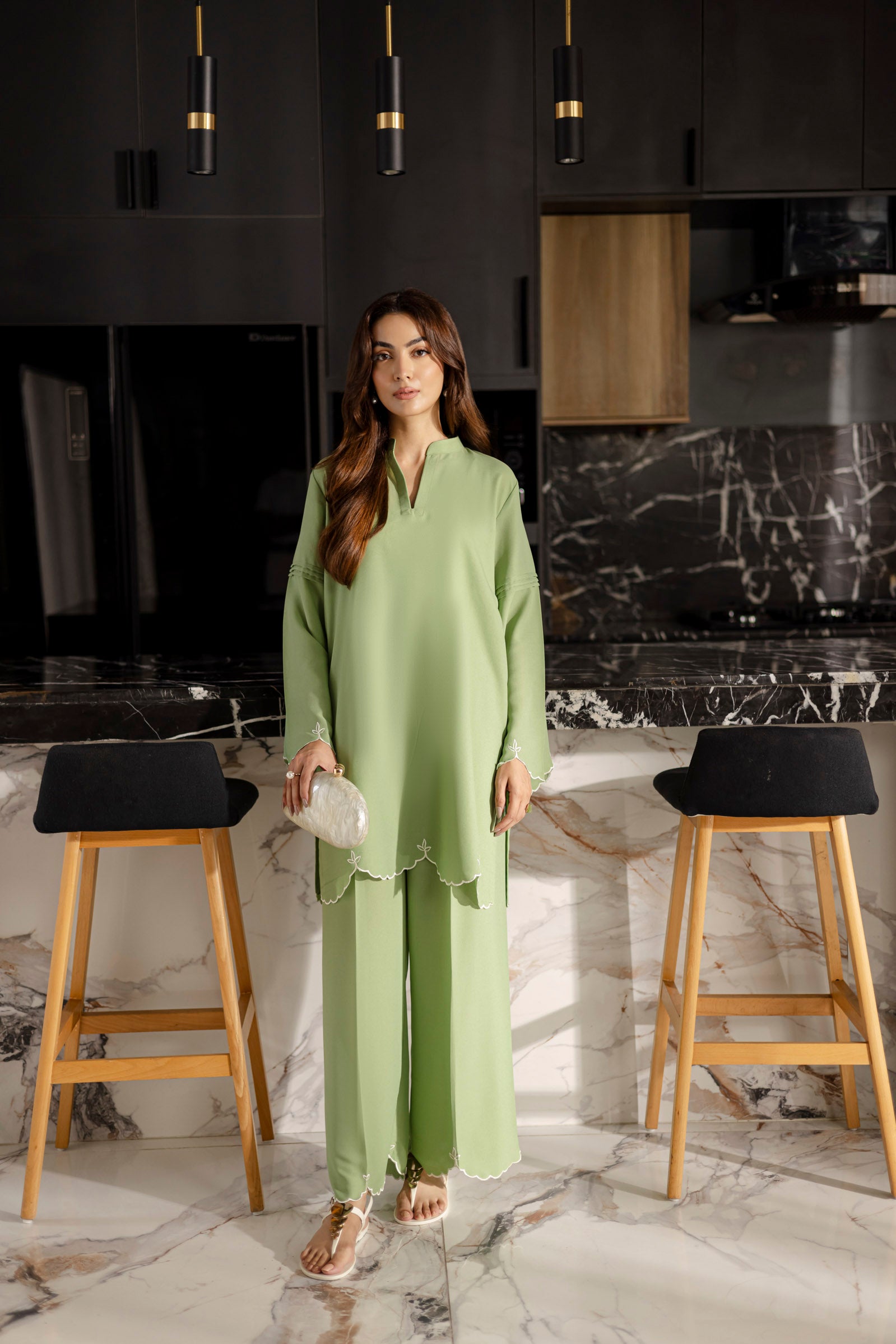 Embroidered Solid 2PC Dress - SP-04 Mint Green