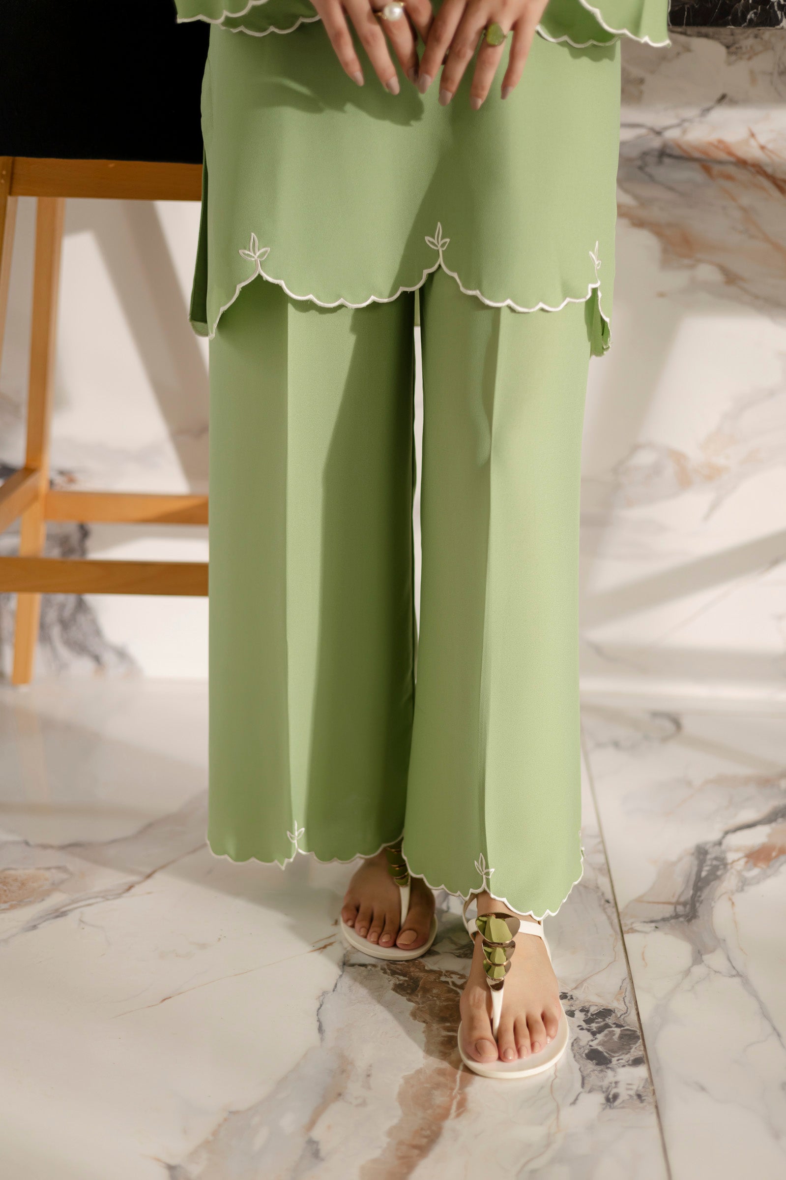 Embroidered Solid 2PC Dress - SP-04 Mint Green