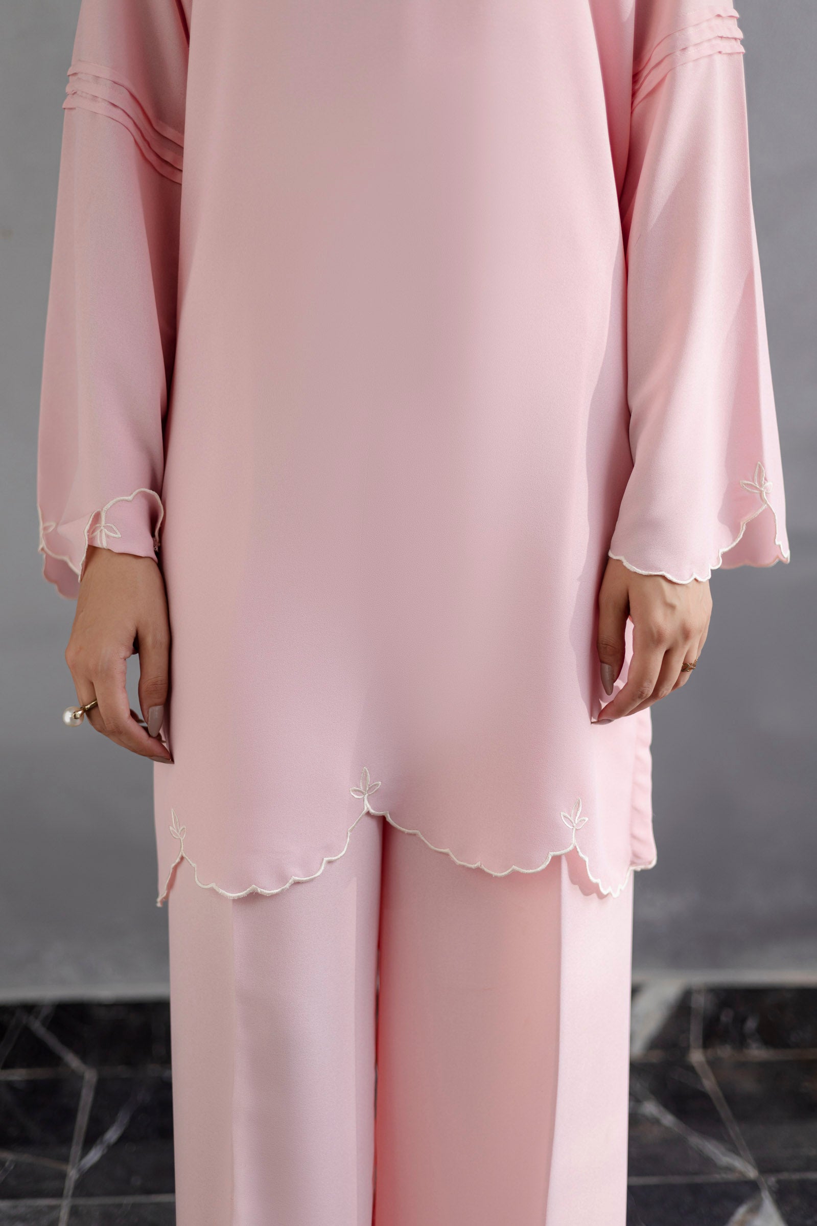 Embroidered Solid 2PC Dress - SP-04 Powder Pink