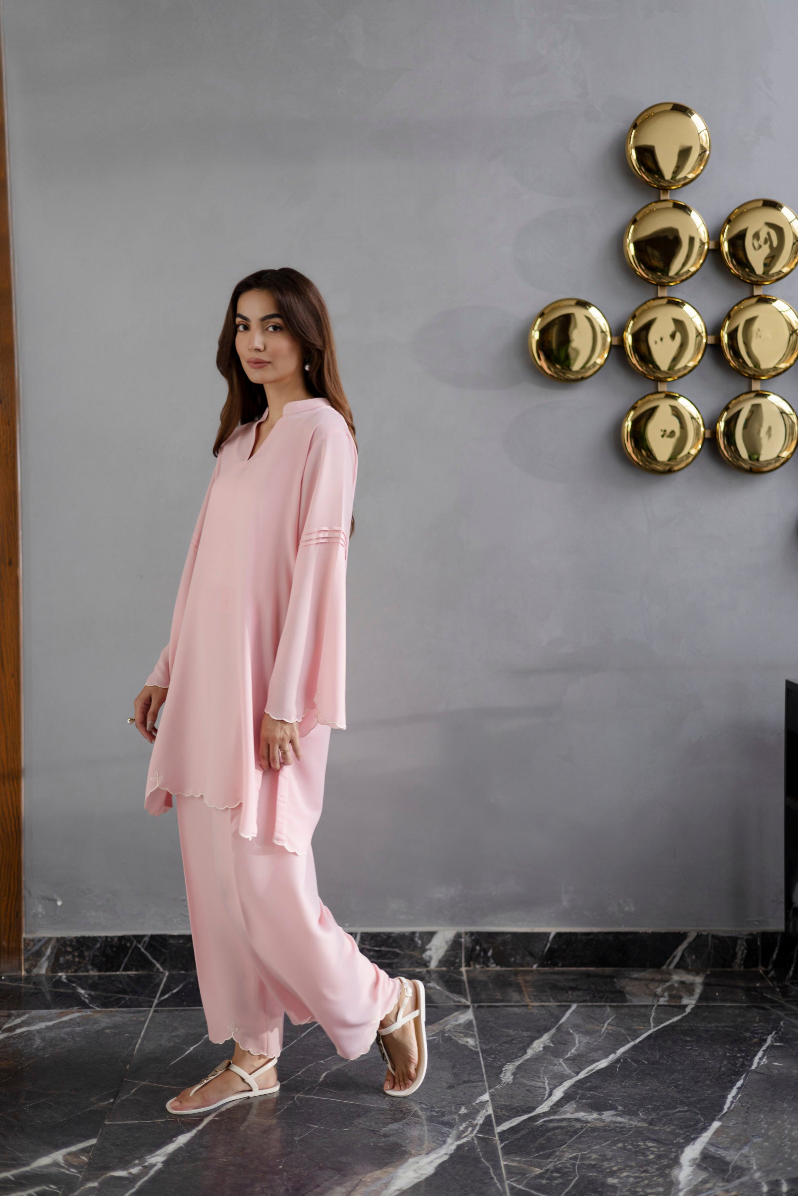 Embroidered Solid 2PC Dress - SP-04 Powder Pink