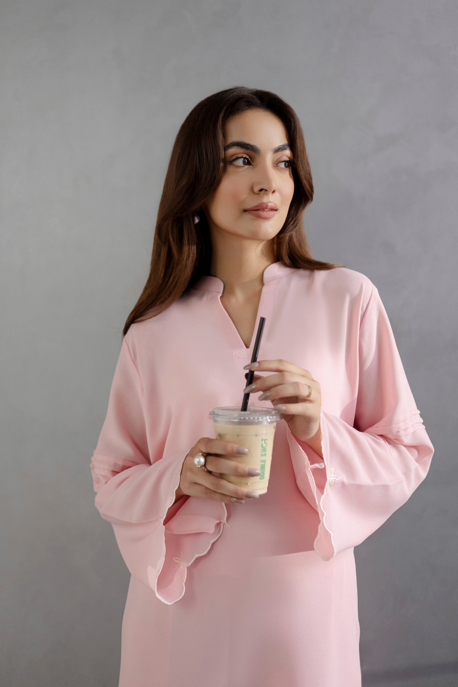 Embroidered Solid 2PC Dress - SP-04 Powder Pink