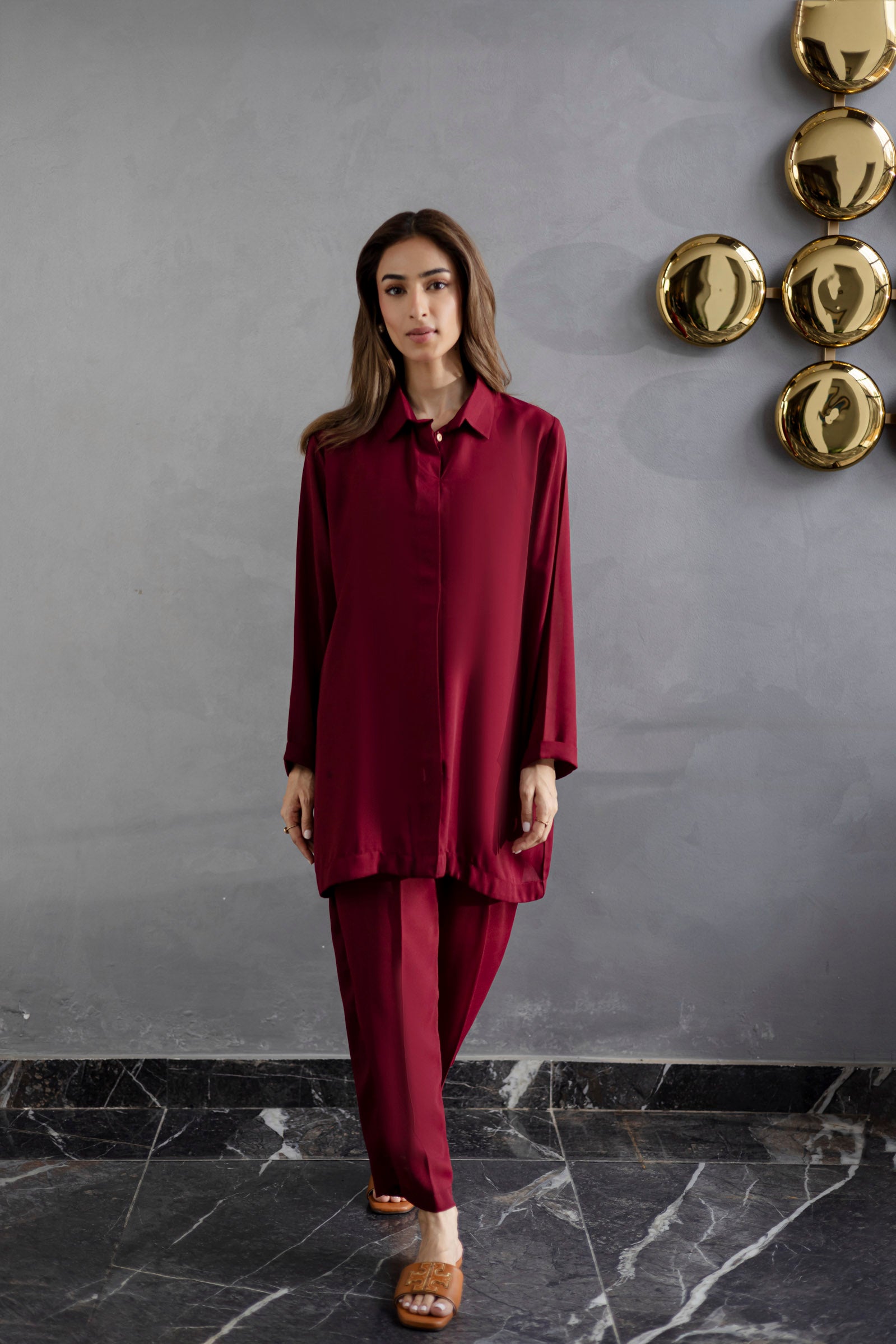 Solid 2PC Dress - SP-03 Wine