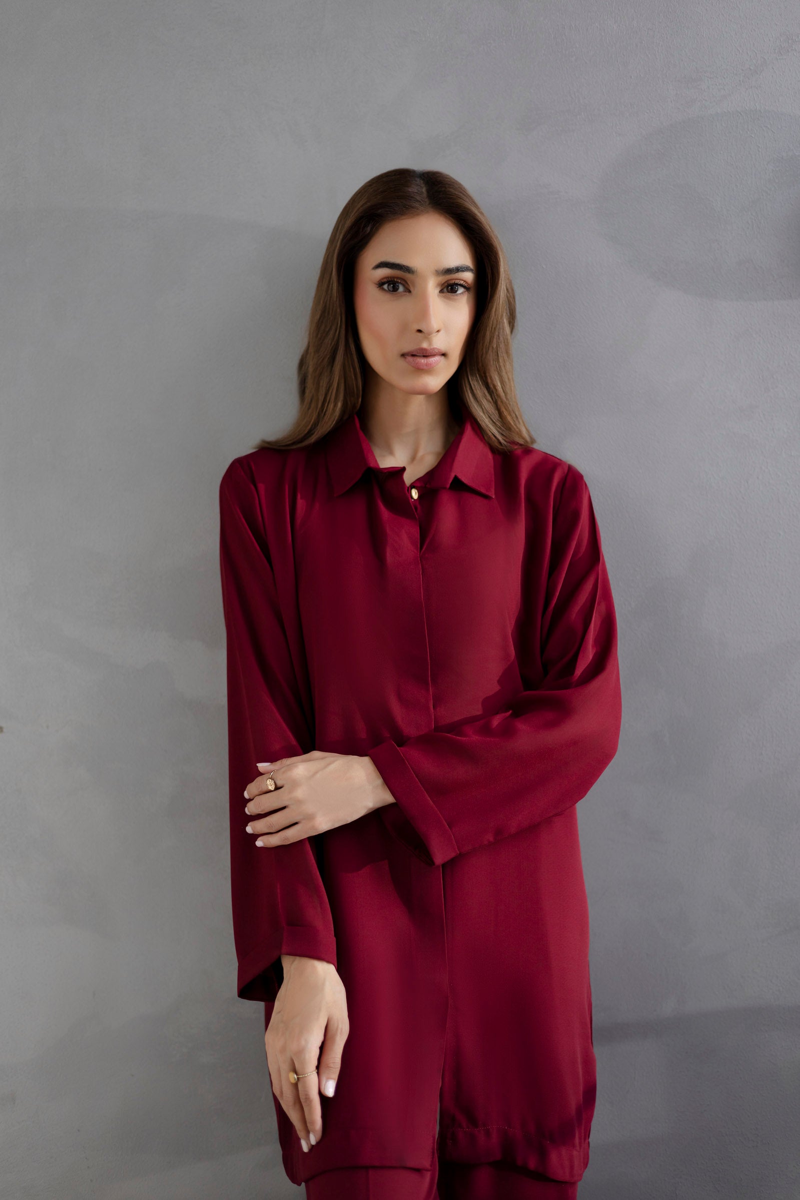Solid 2PC Dress - SP-03 Wine