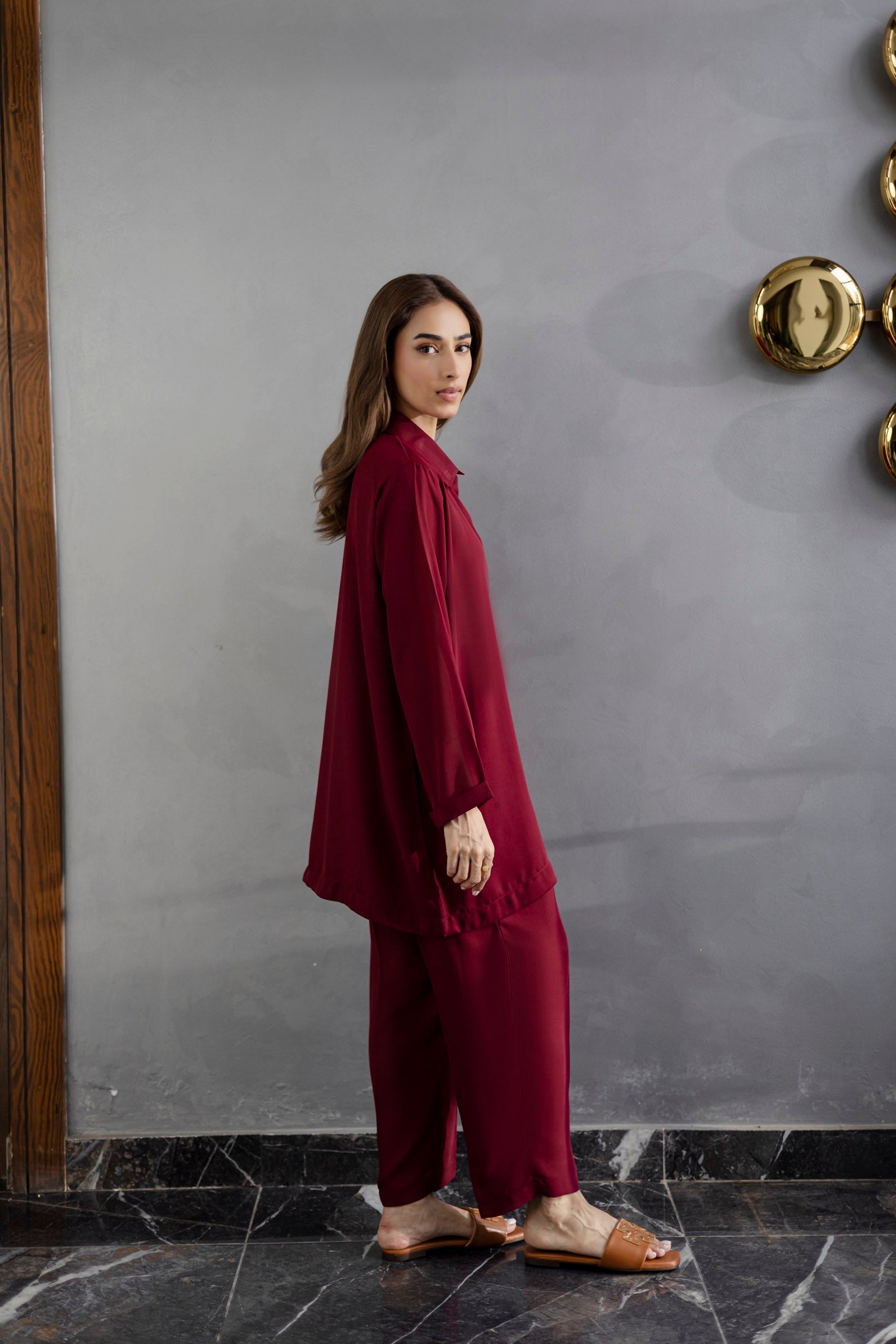 Solid 2PC Dress - SP-03 Wine