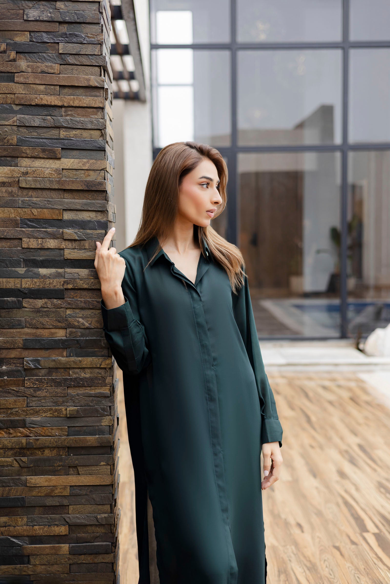 Solid 2PC Dress - SP-02 Emerald Green