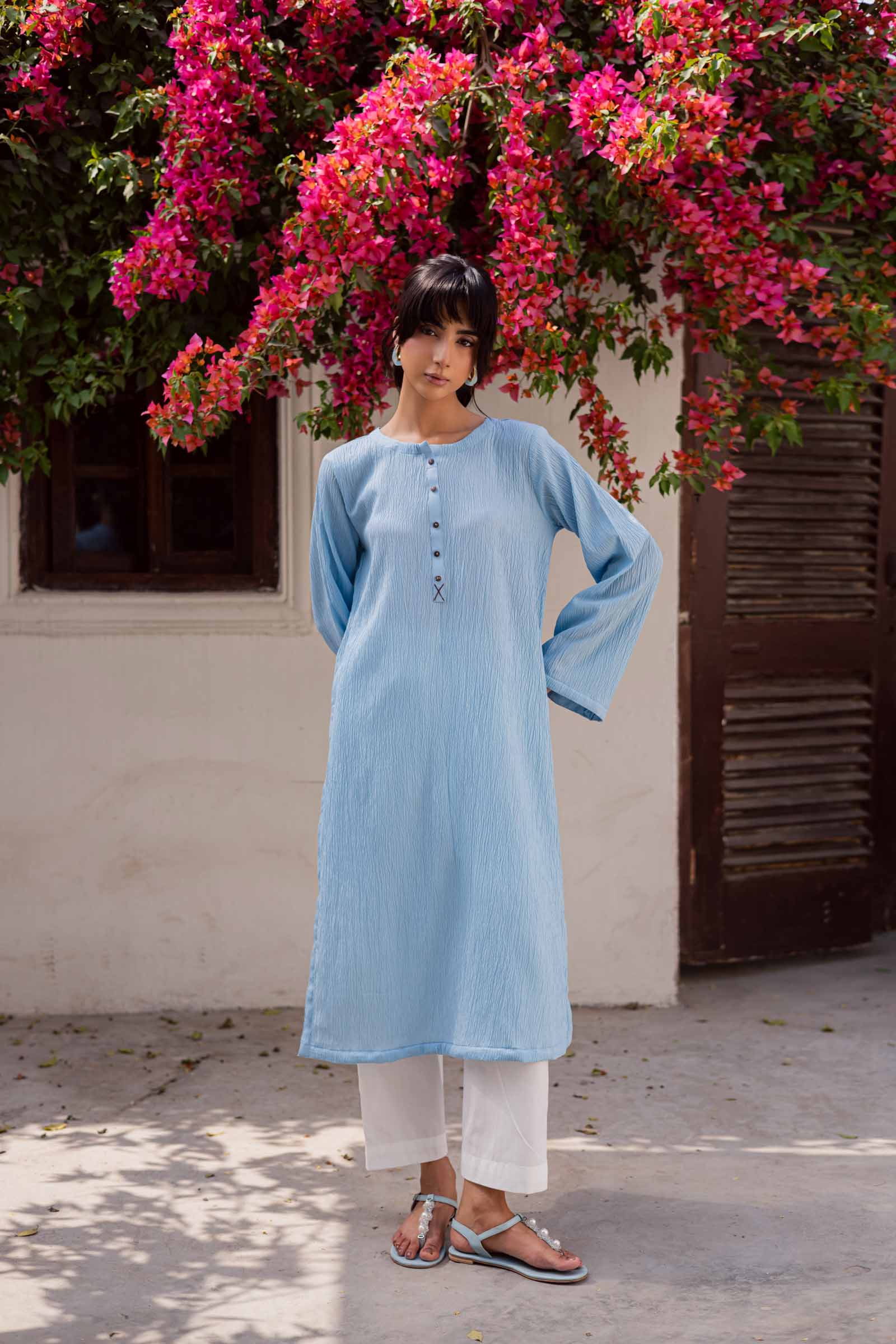 1PC Textured Kurta-Ice Blue