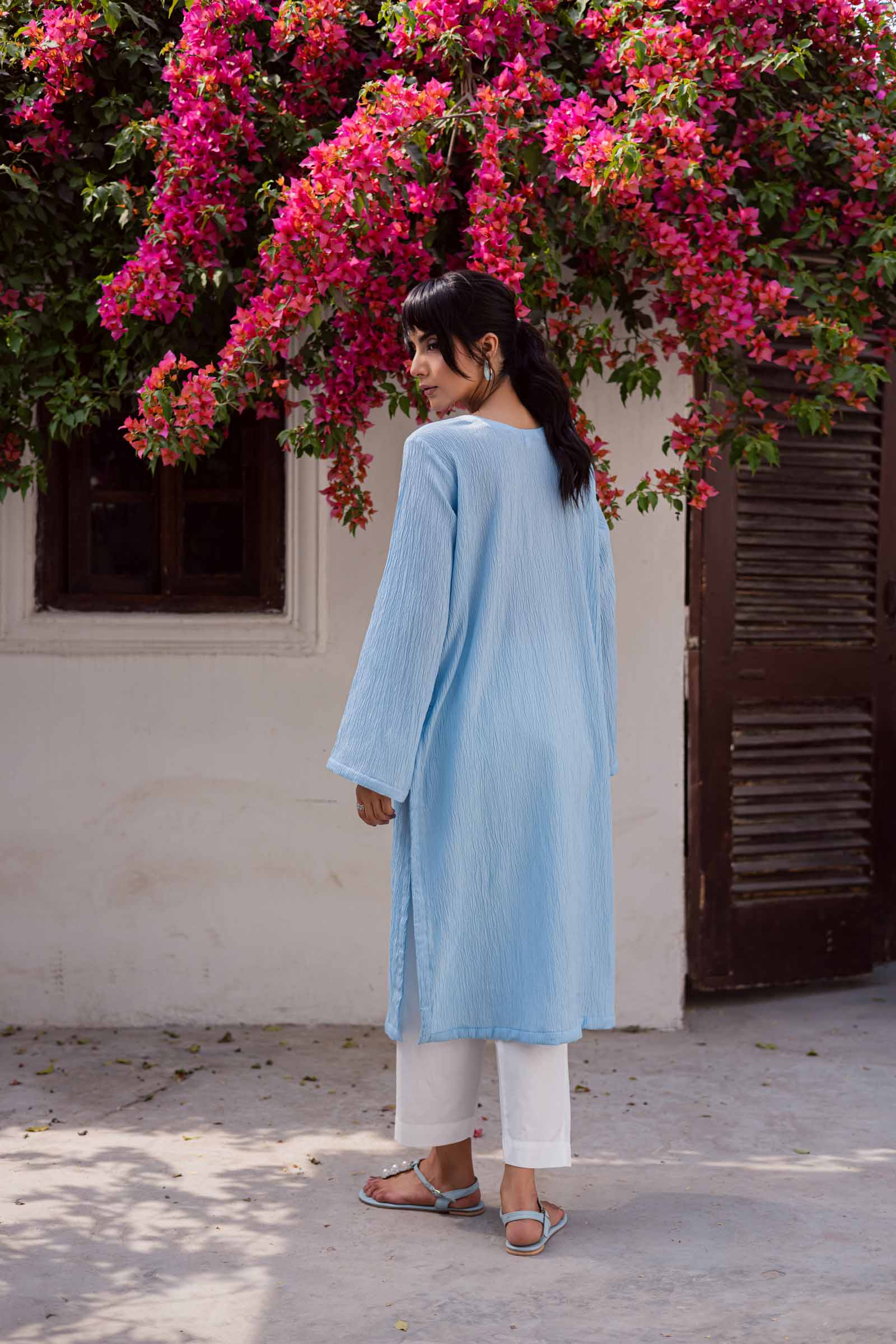 1PC Textured Kurta-Ice Blue