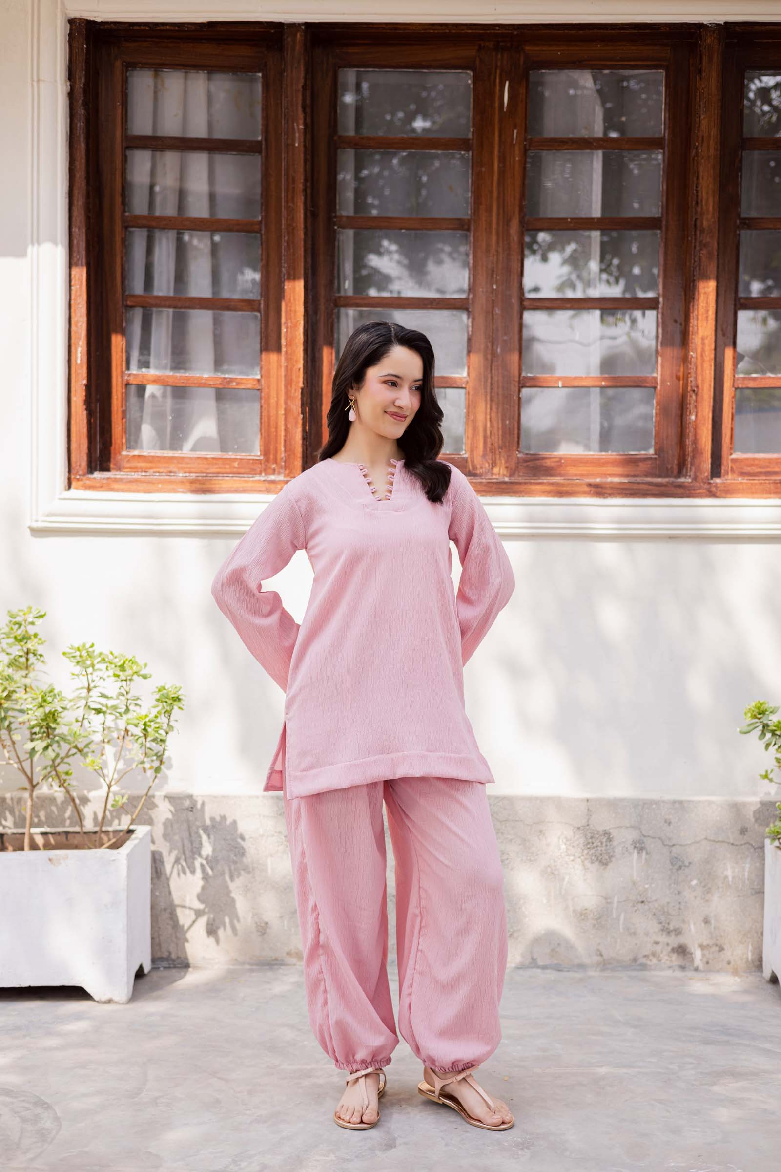 2PC Textured Dress-SB-Powder Pink