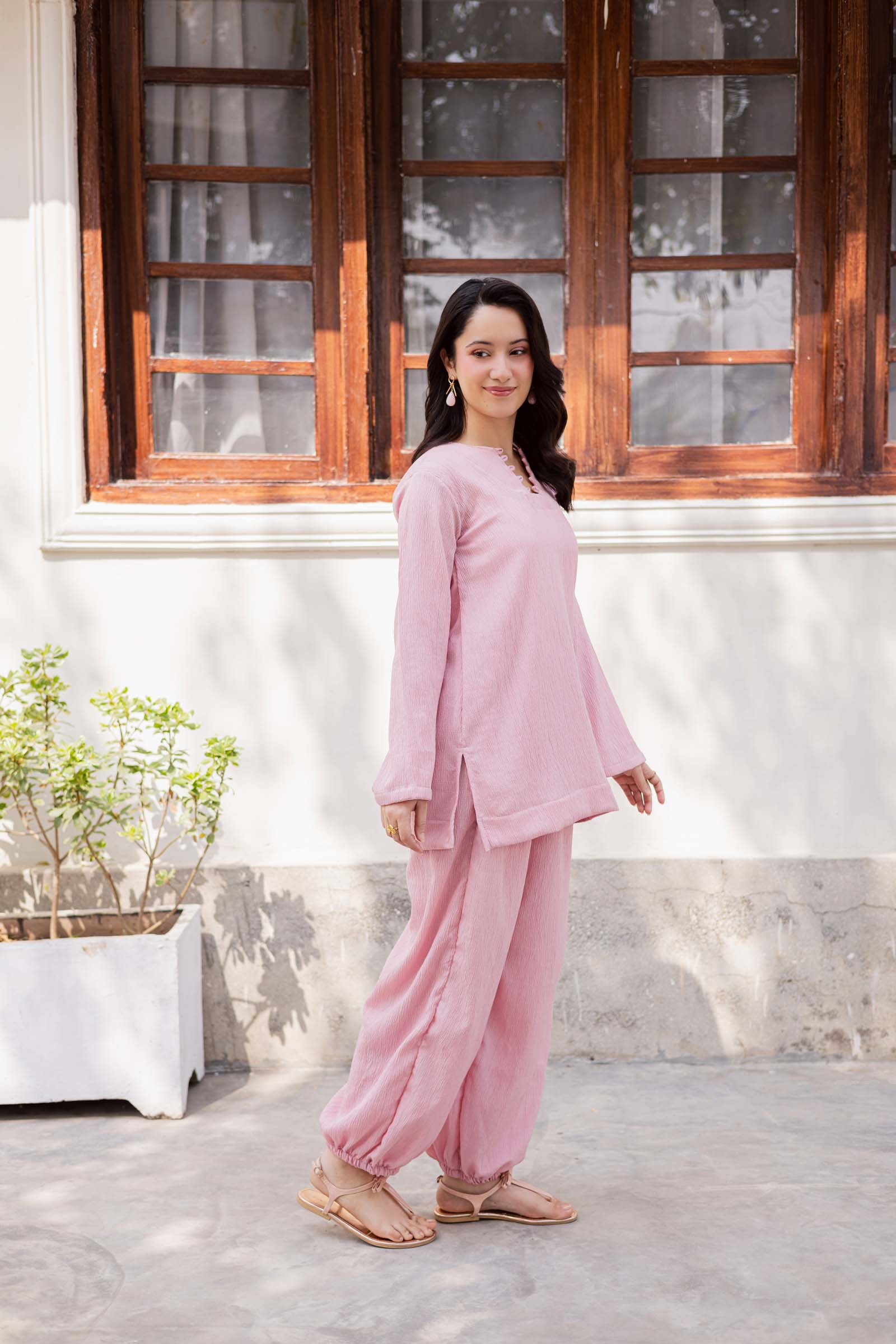 2PC Textured Dress-SB-Powder Pink