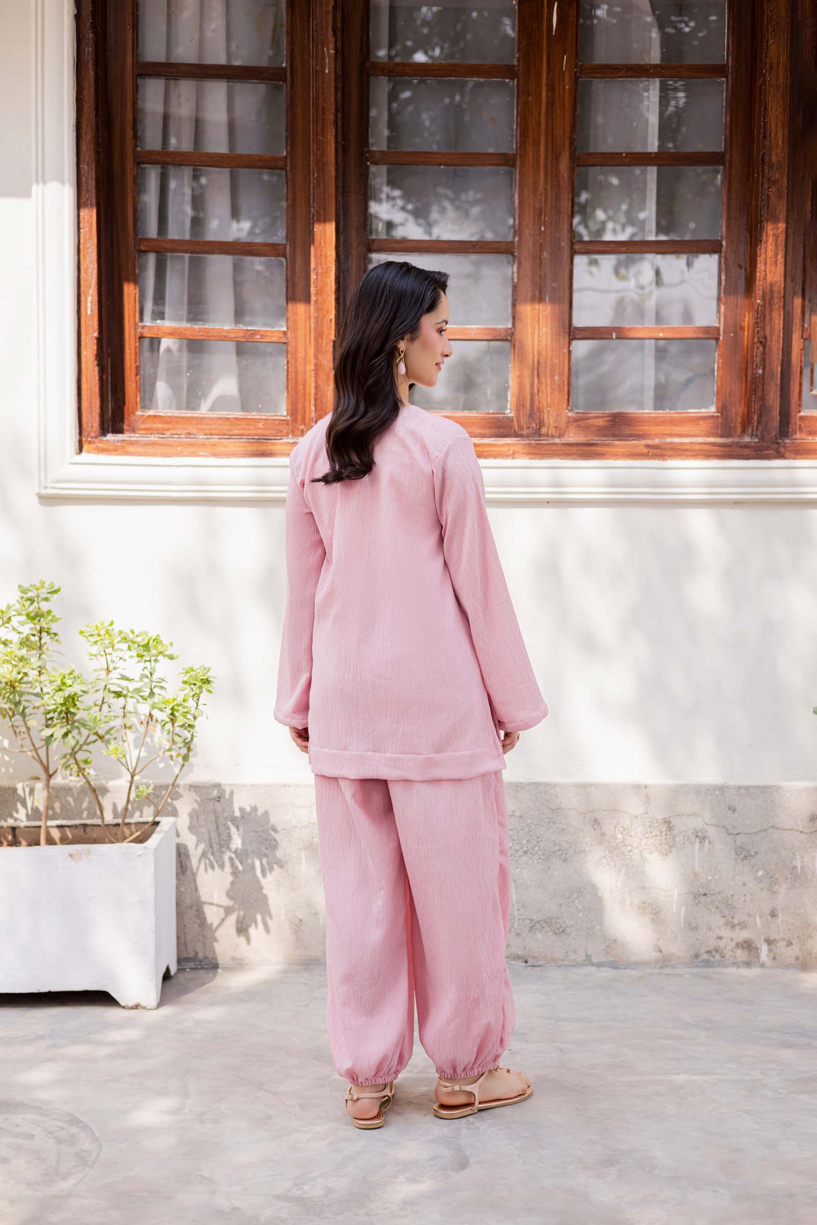2PC Textured Dress-SB-Powder Pink