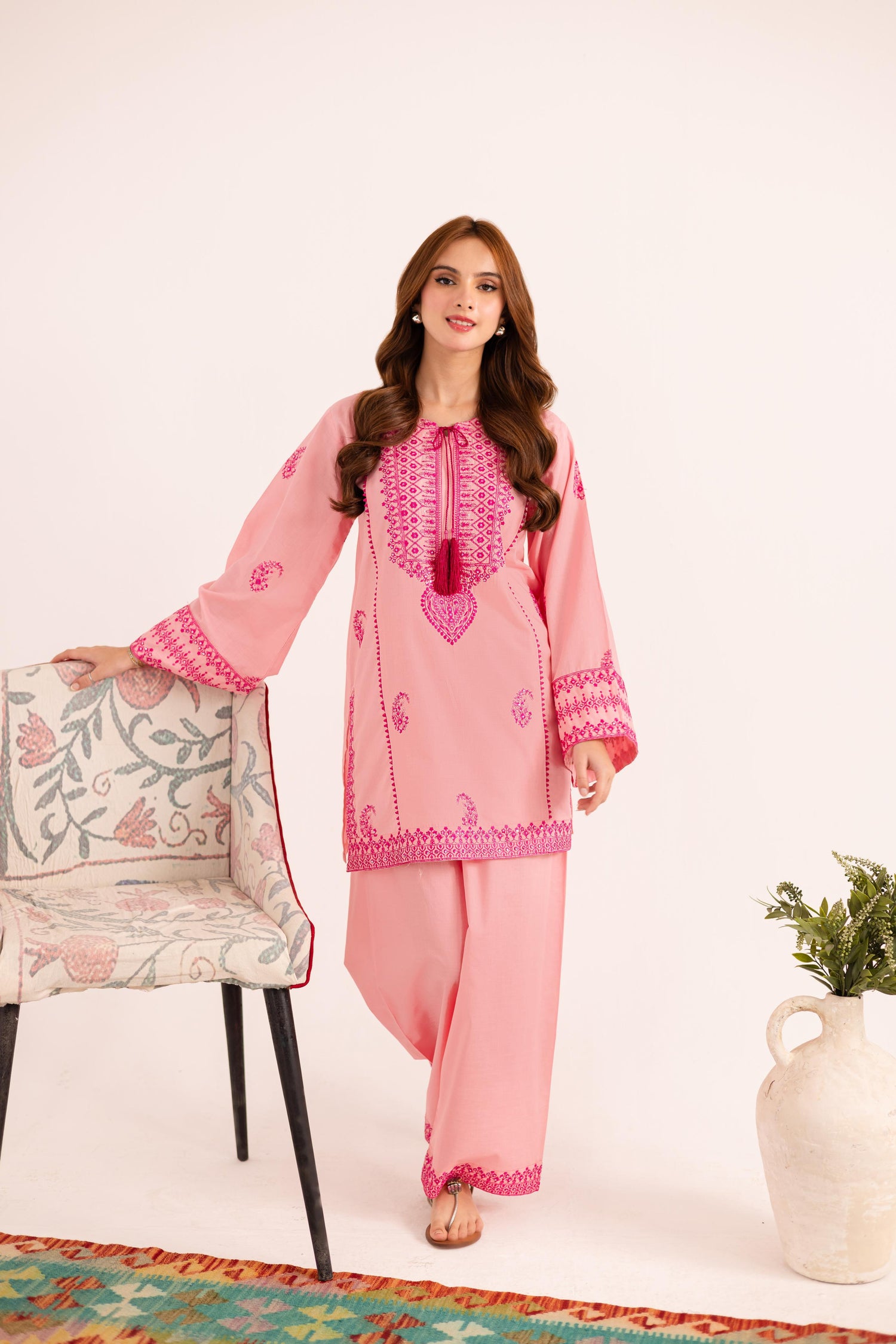 2PC Embroidered Dress - 1124