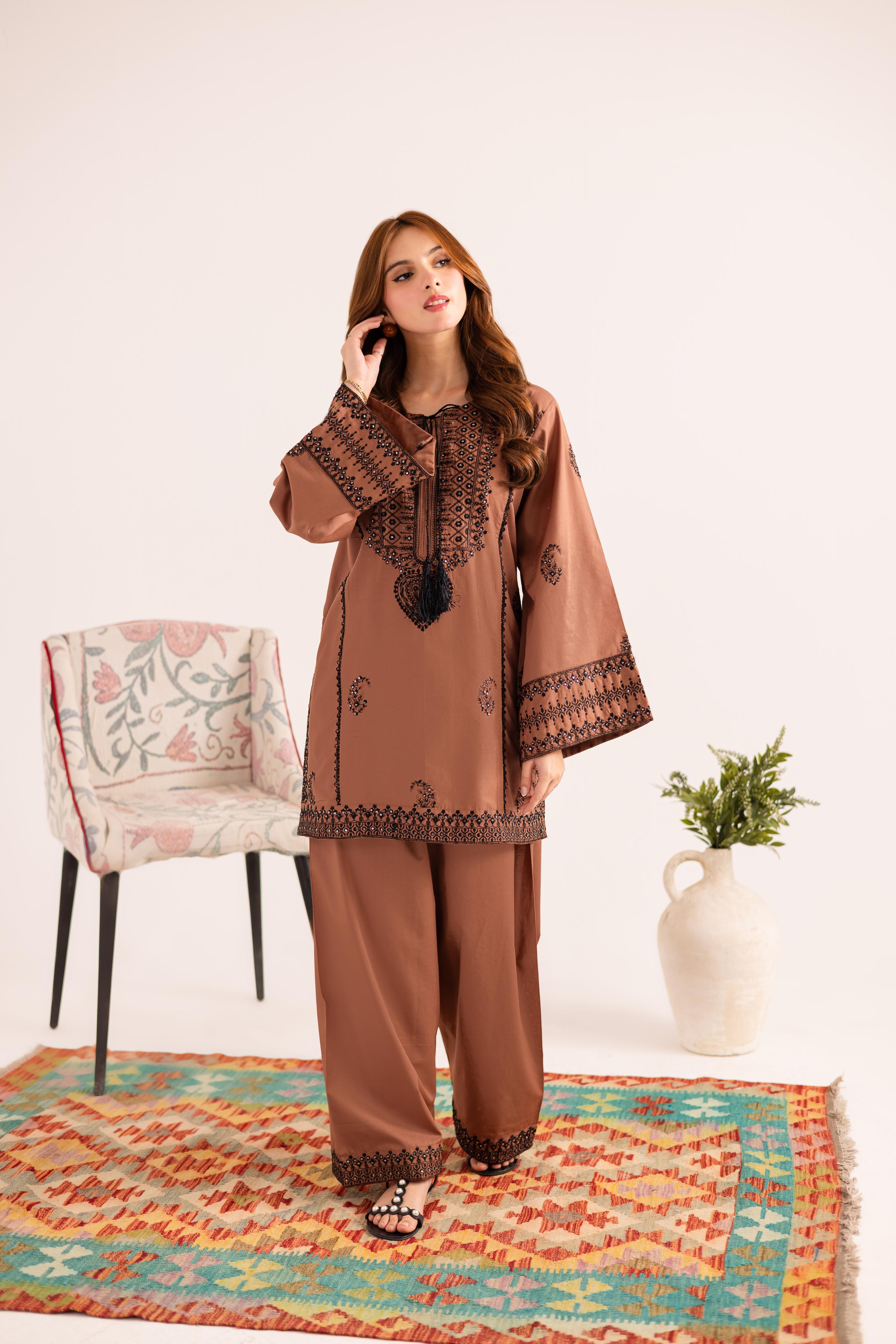 2PC Embroidered Dress - 1126