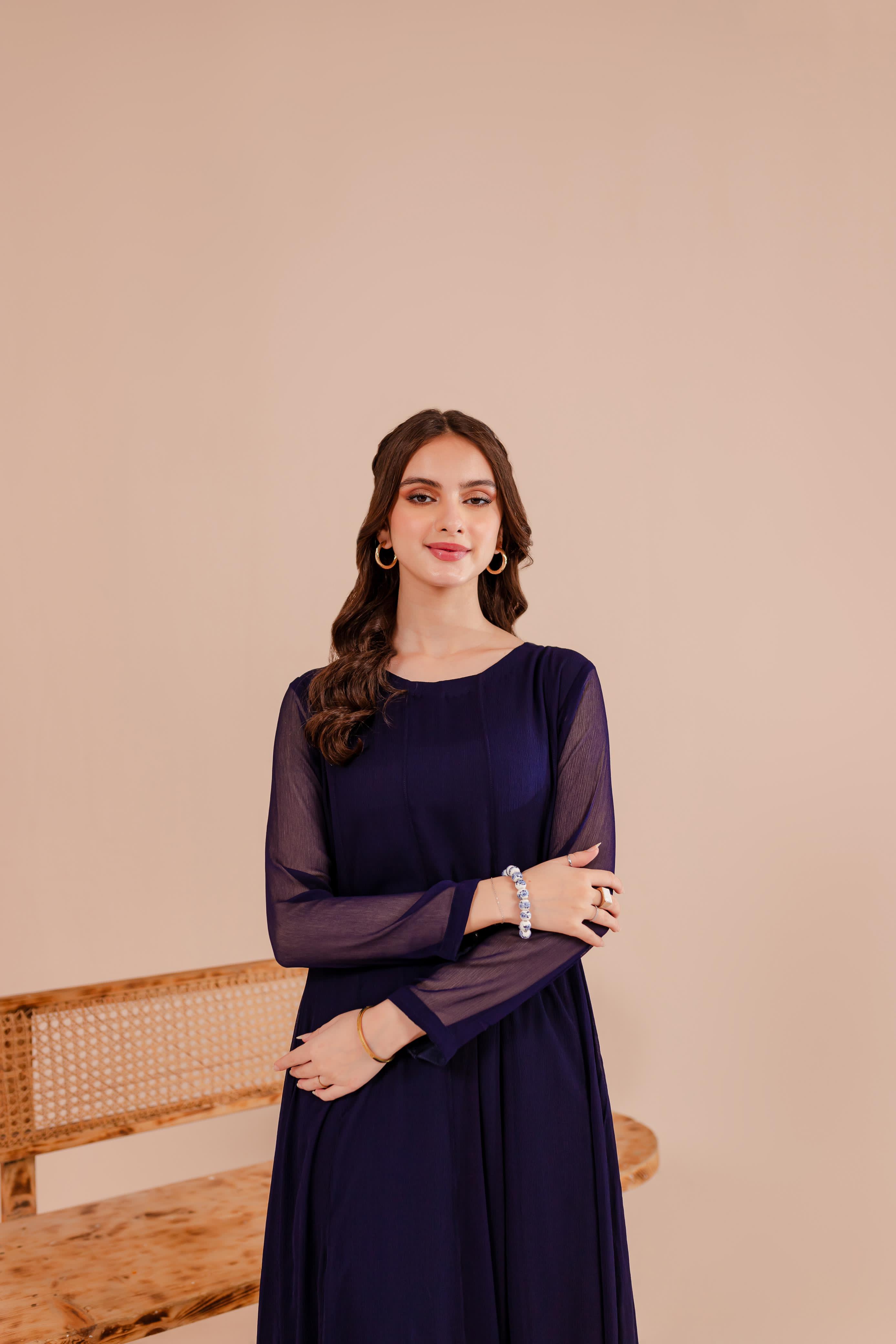 Navy Blue Chiffon Dress