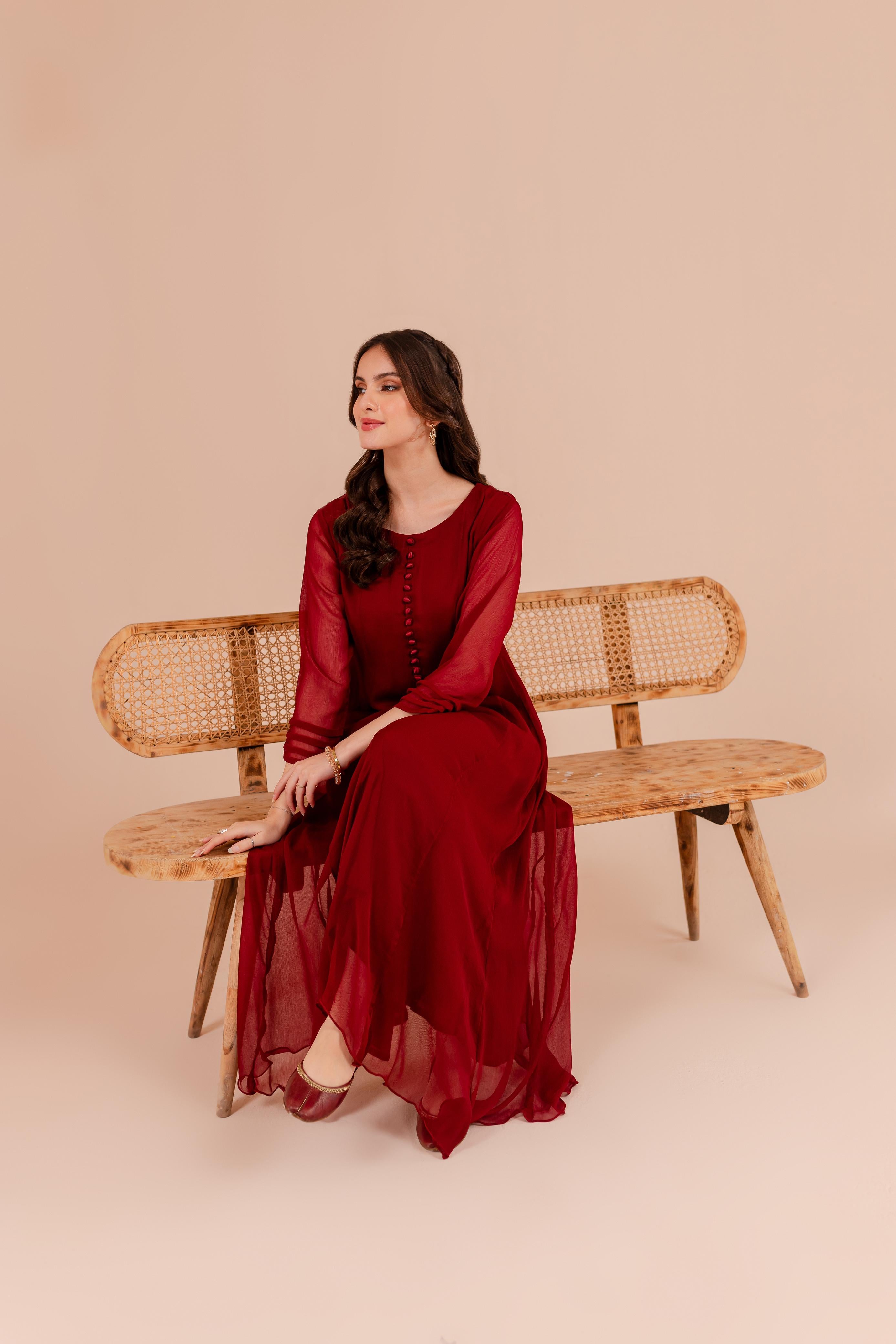 Maroon Chiffon Dress