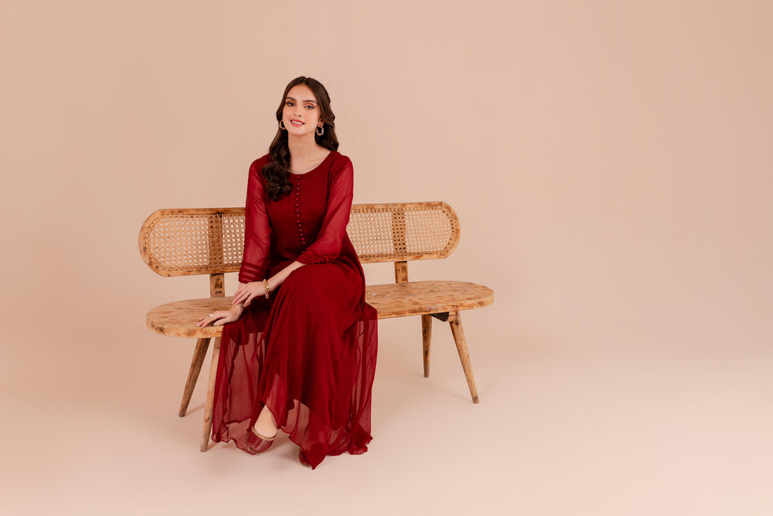 Maroon Chiffon Dress
