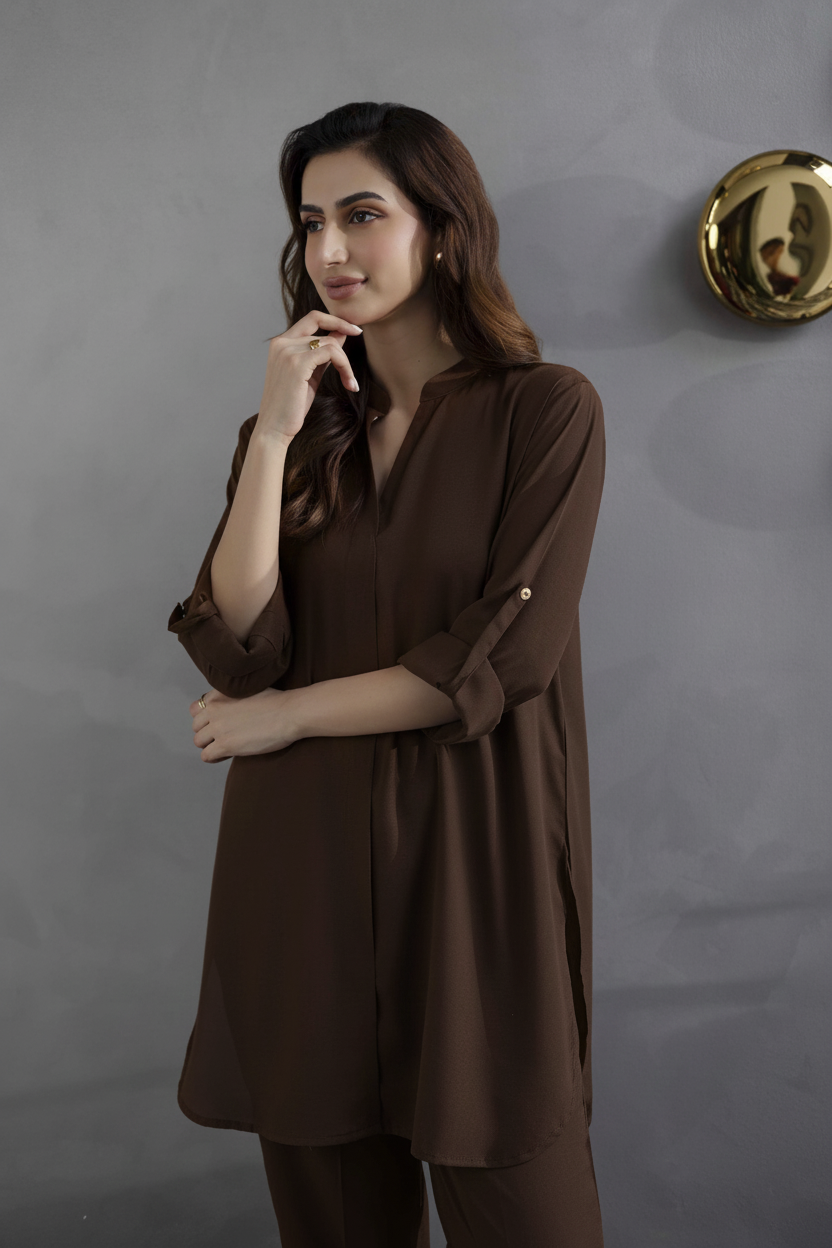 Solid 2PC Dress - SP-01 Chocolate Brown