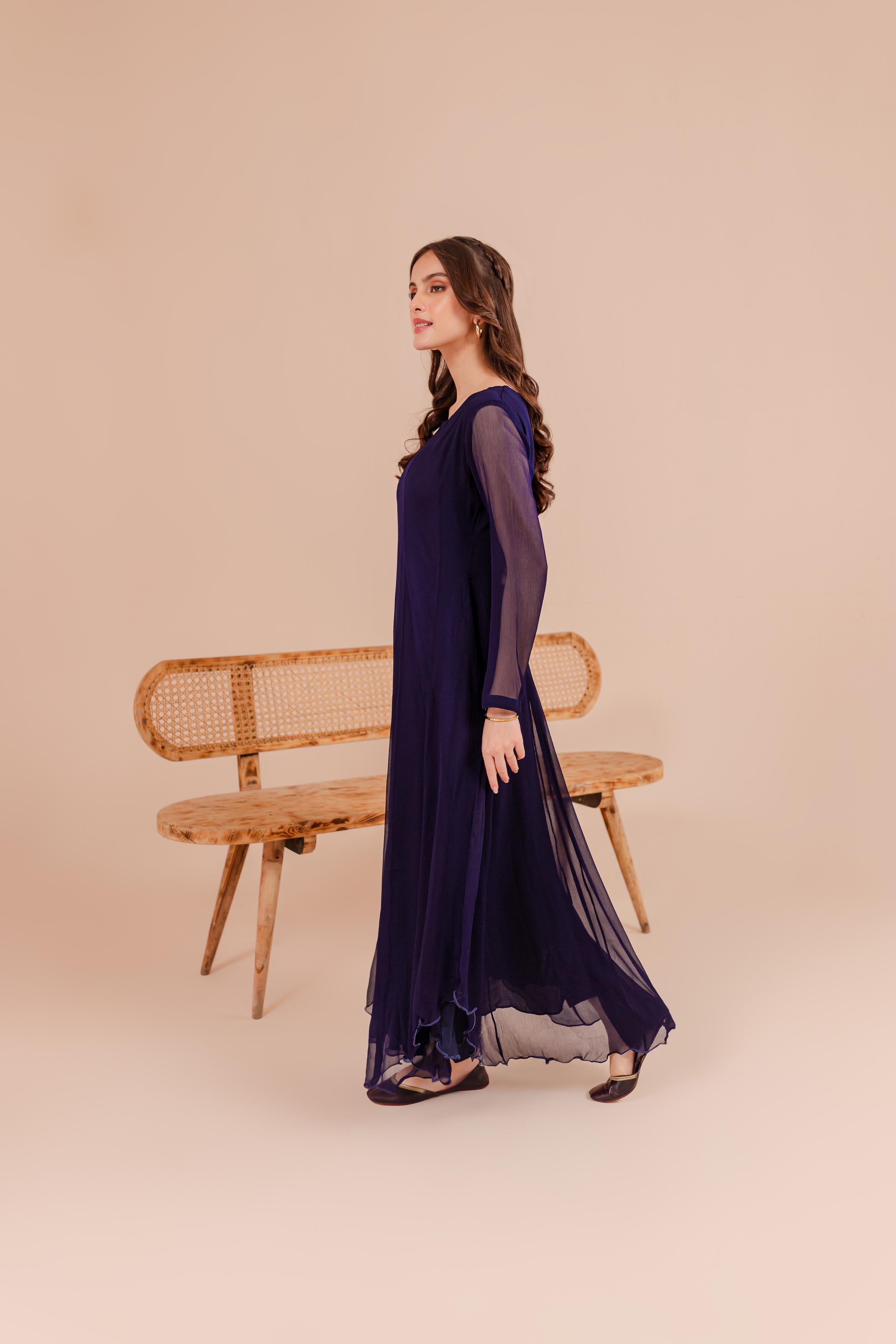 Navy Blue Chiffon Dress