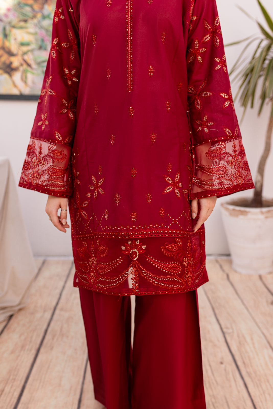 2PC Embroidered Dress - 1039