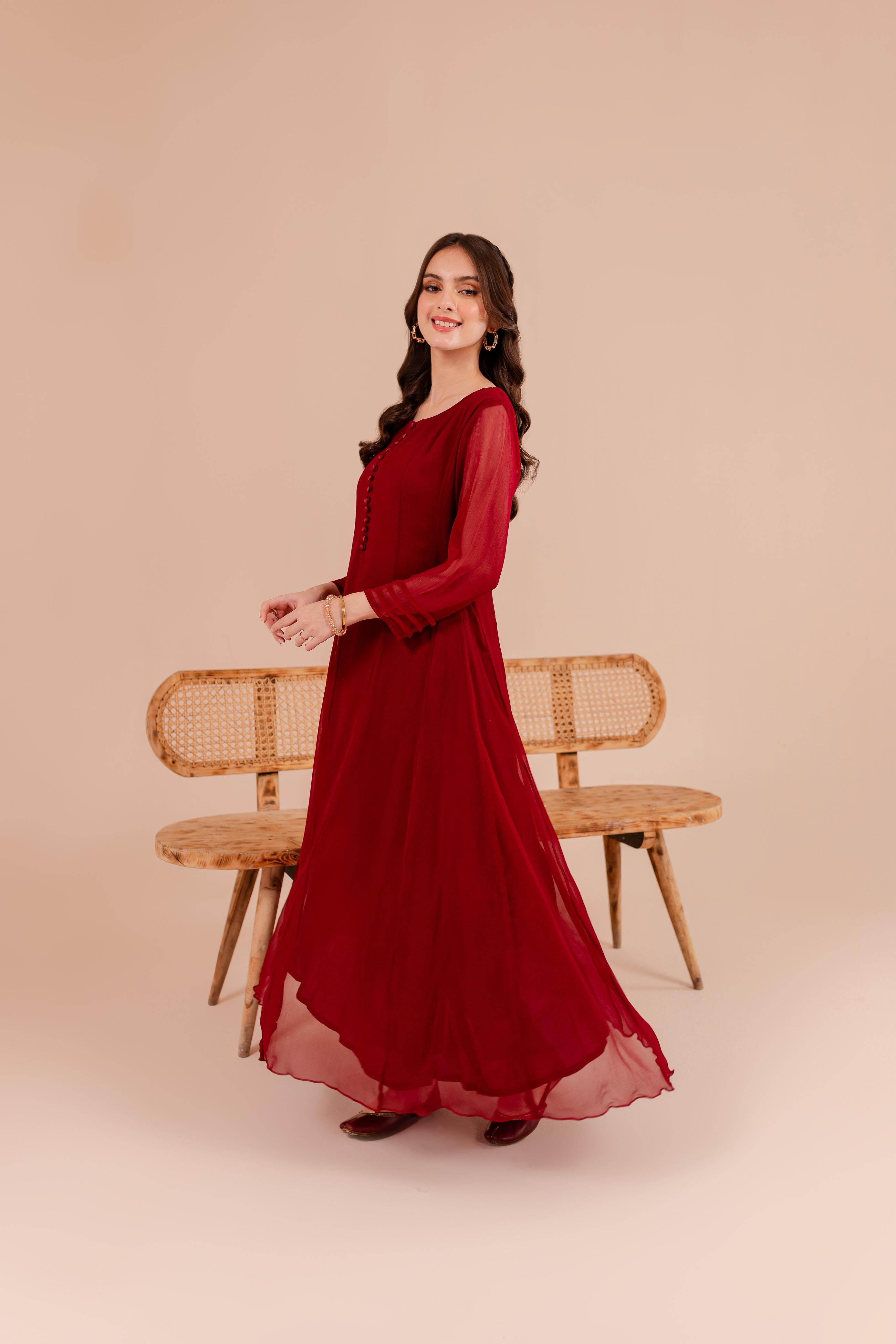 Maroon Chiffon Dress