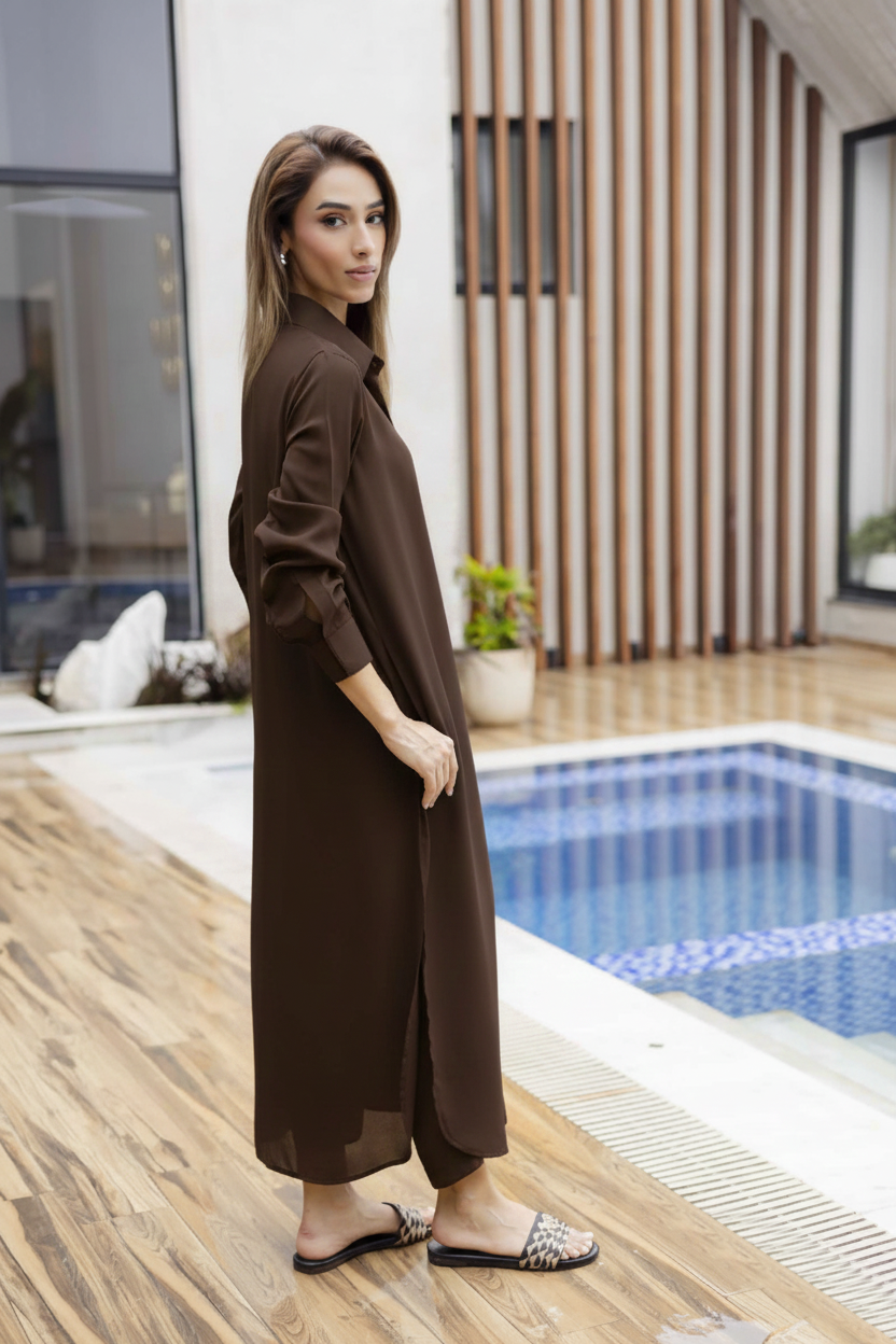 Solid 2PC Dress - SP-02 Chocolate Brown