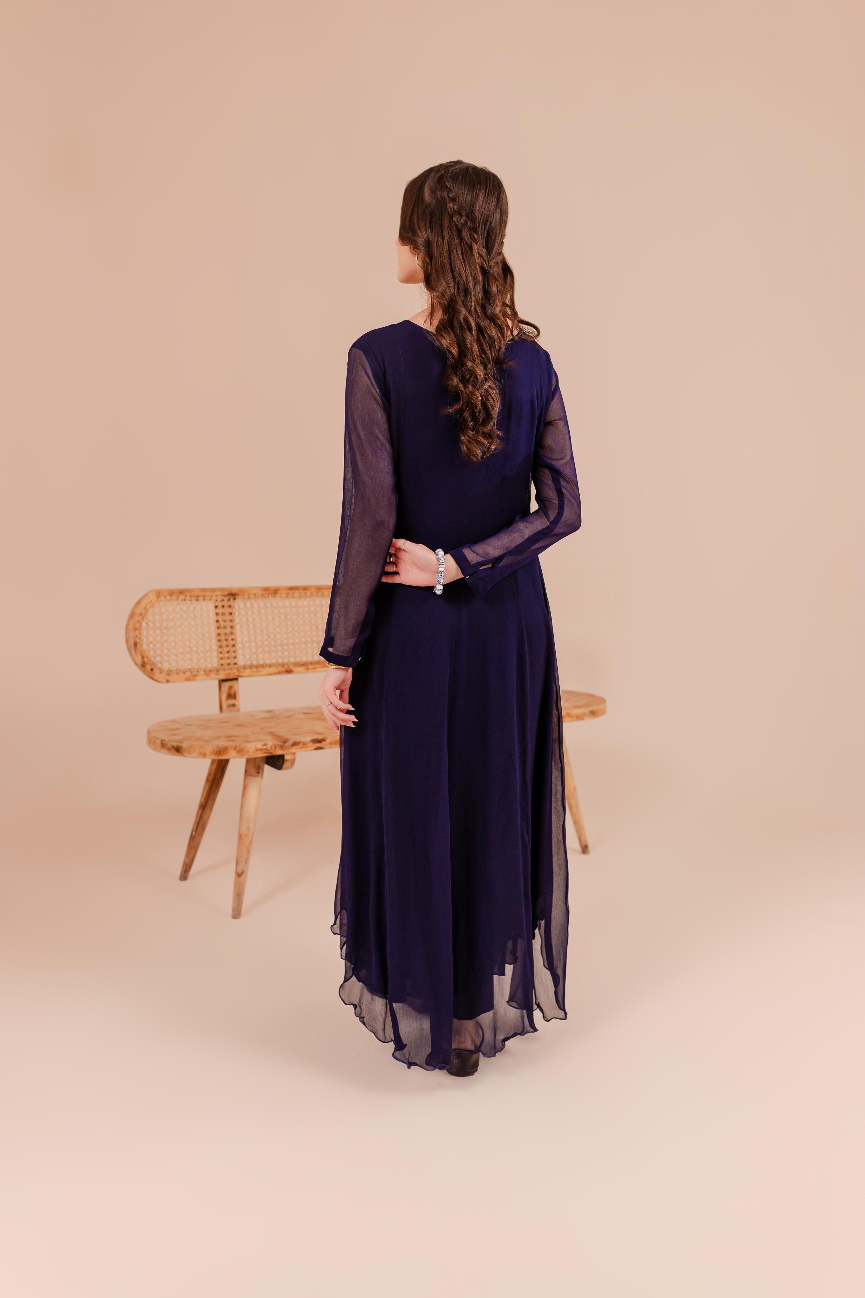 Navy Blue Chiffon Dress