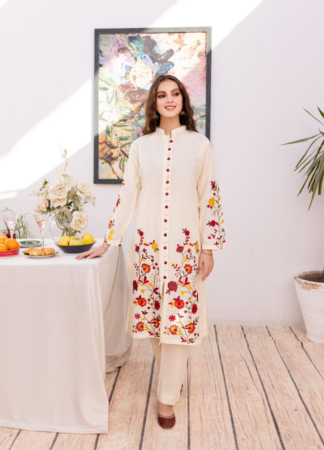 2PC Summer Embroidered Dress- 1040 - Main Image