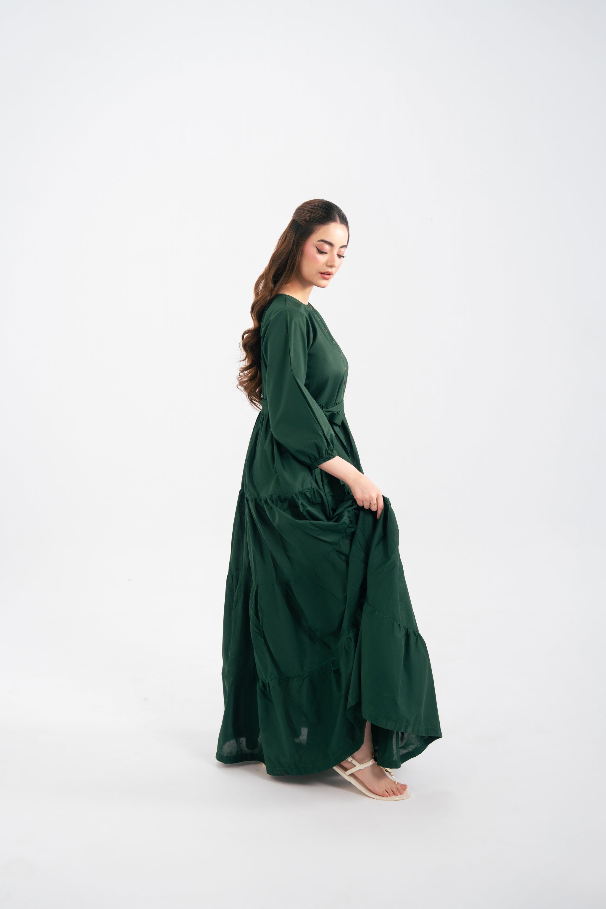 1PC Solid Maxi Dress - Emerald Green