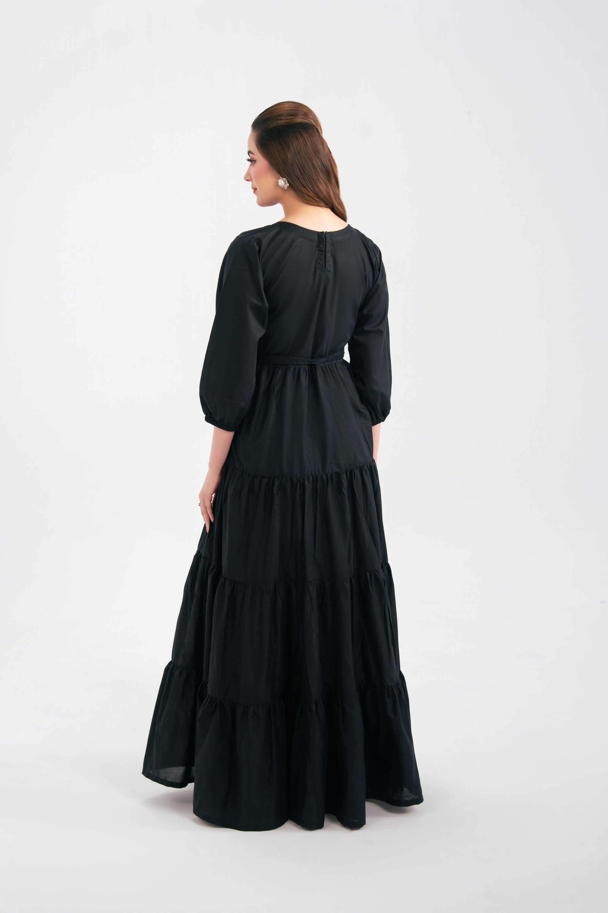 1PC Solid Maxi Dress - Black