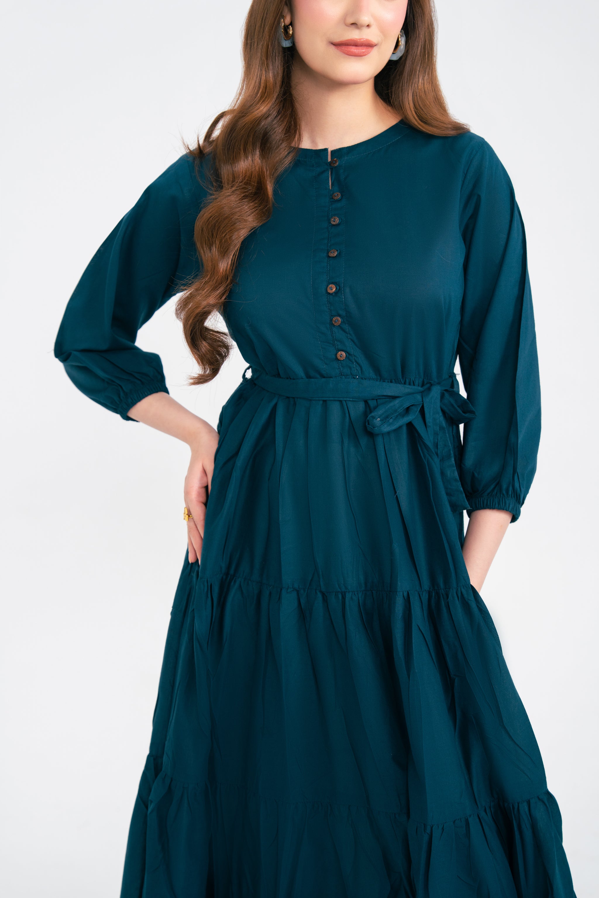 1PC Solid Maxi Dress - Teal