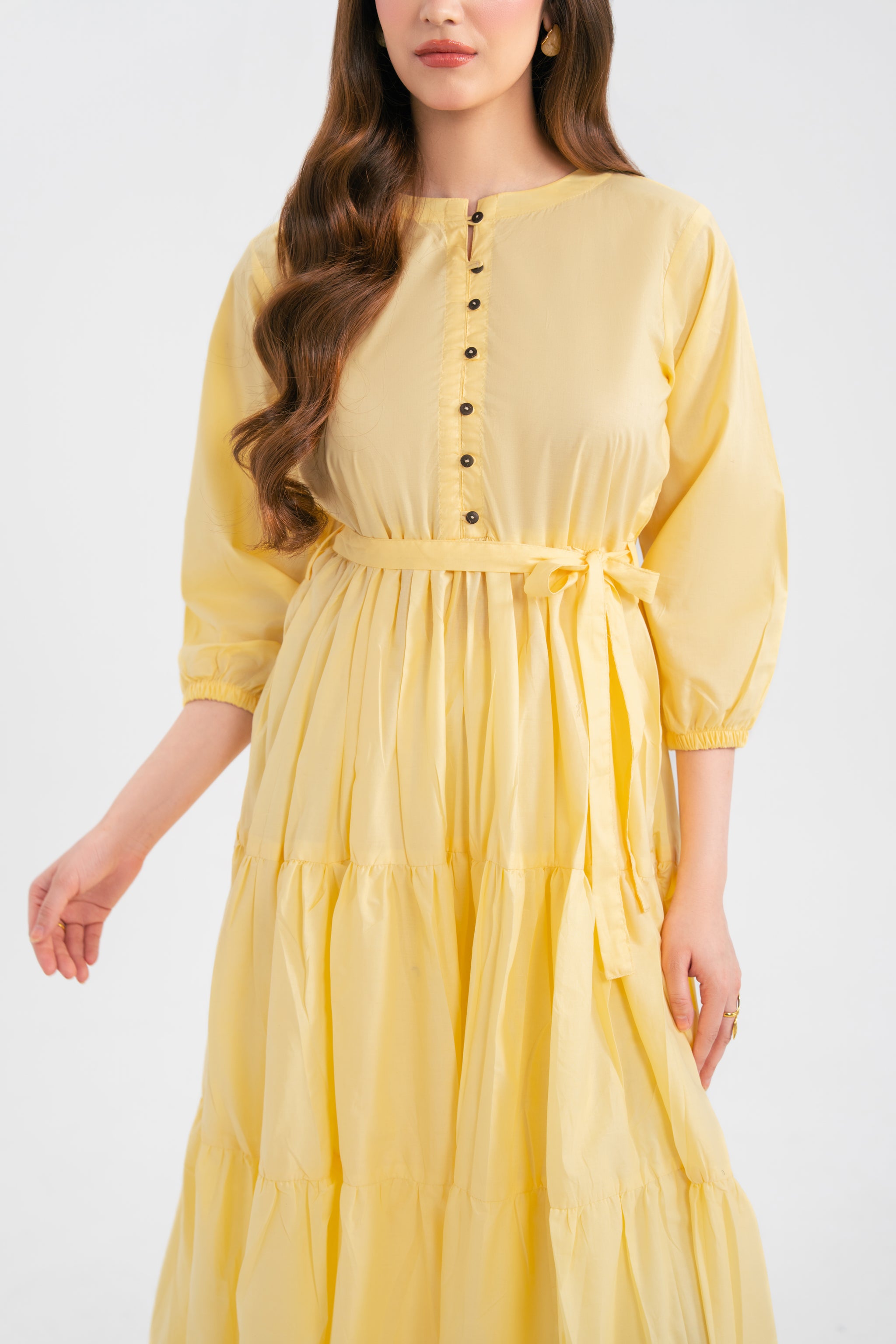 1PC Solid Maxi Dress - Butter Yellow