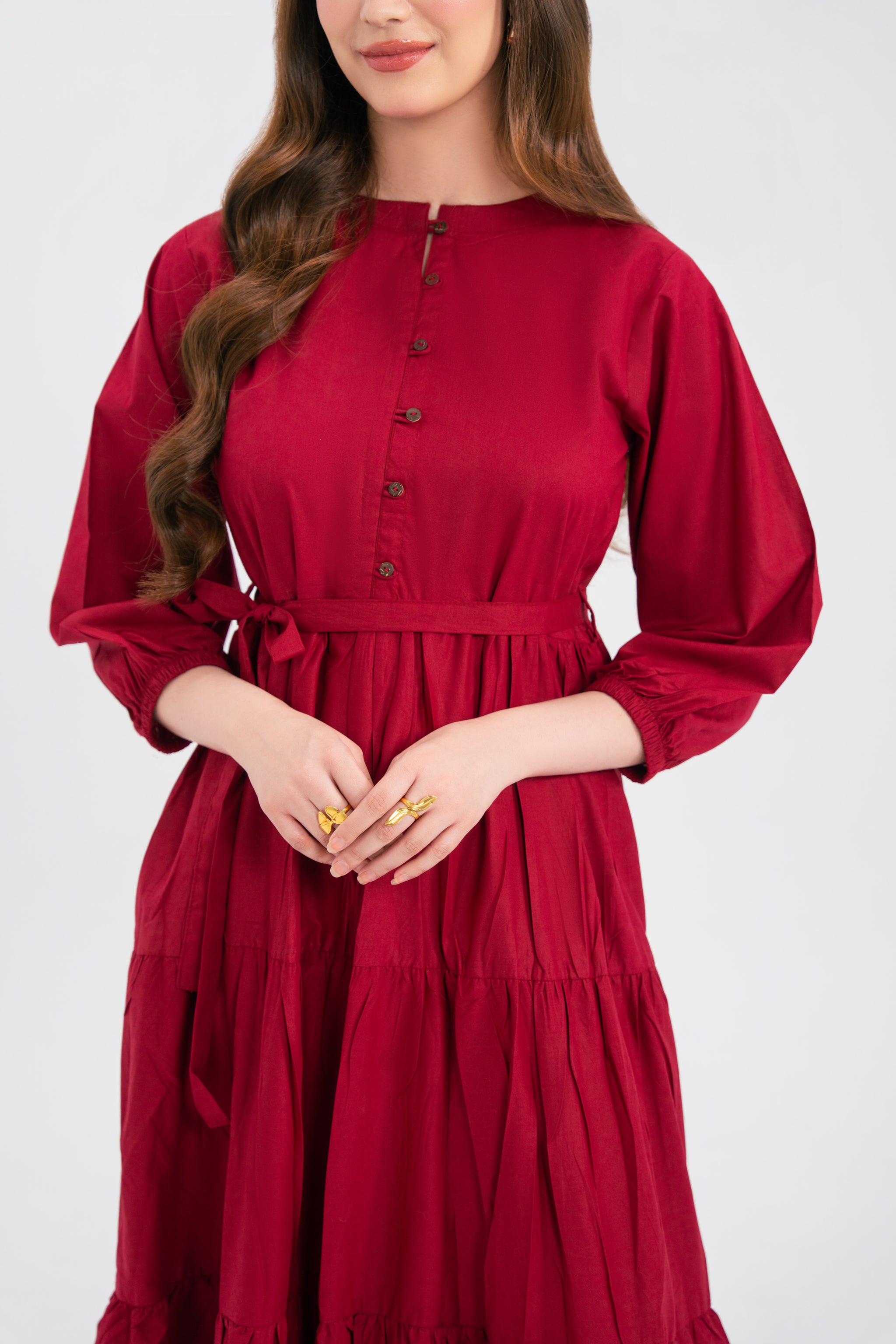1PC Solid Maxi Dress - Maroon