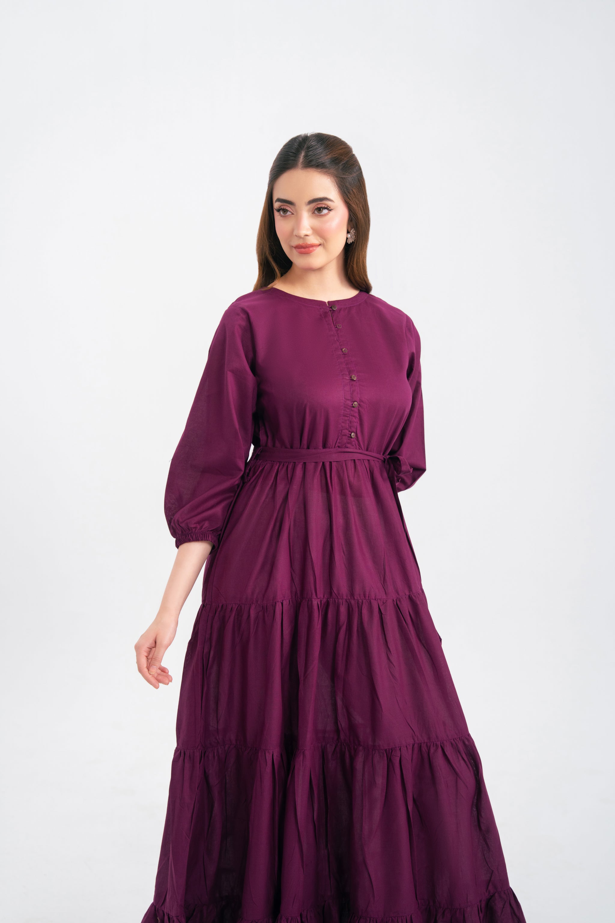 1PC Solid Maxi Dress - Dark Plum
