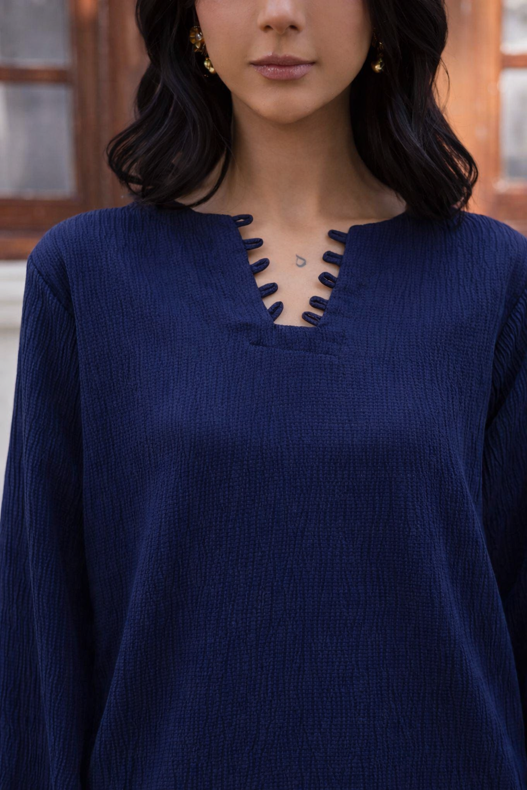 2PC Textured Dress-SB-Navy Blue