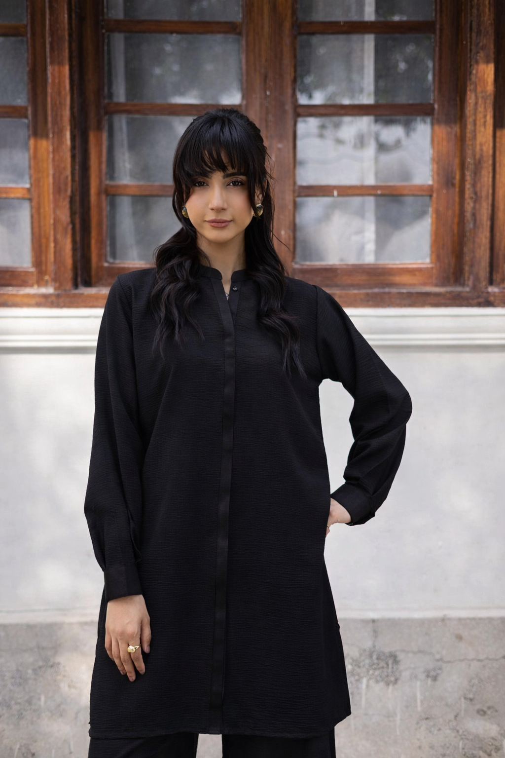 2PC Textured Dress-SP-Black