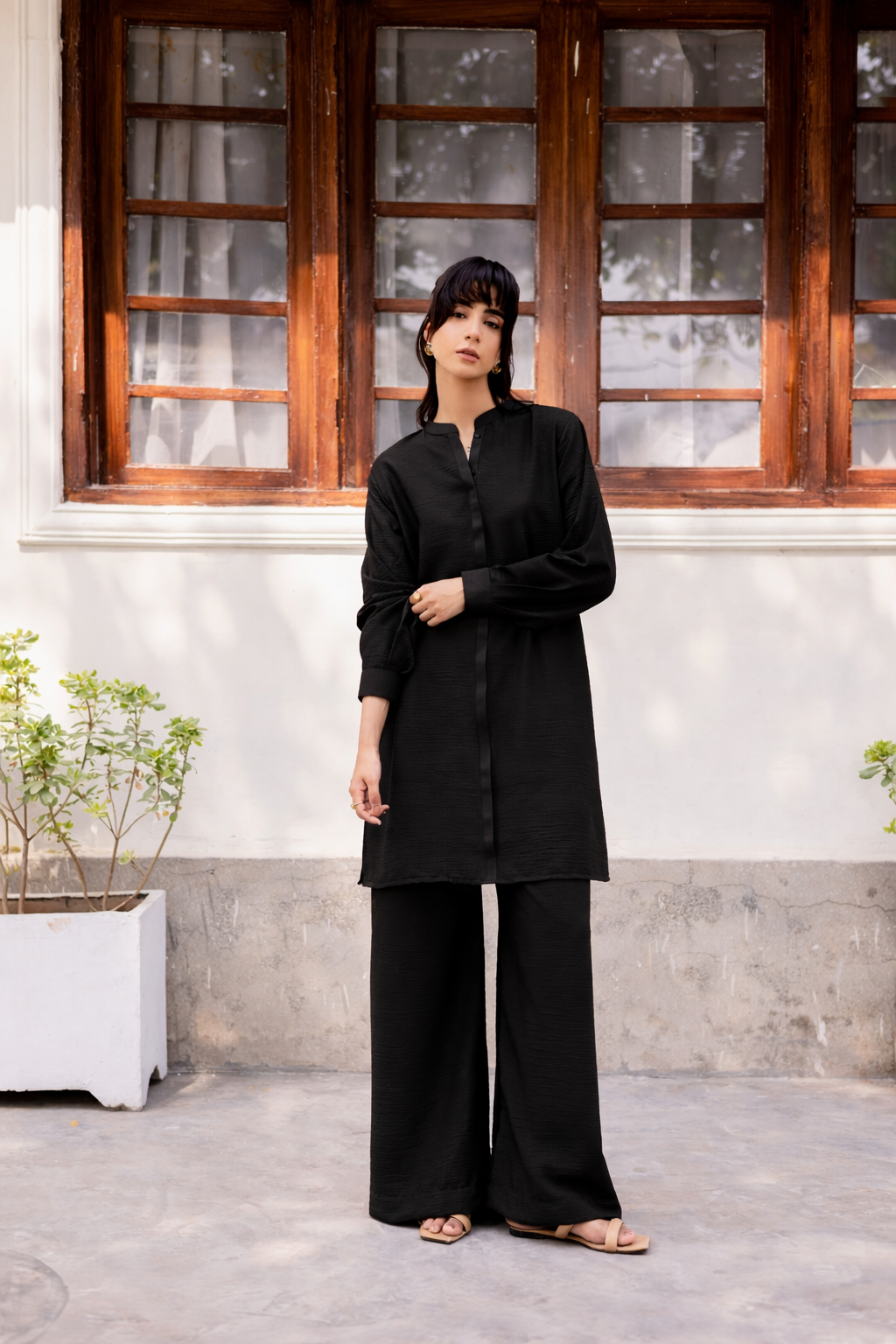 2PC Textured Dress-SP-Black