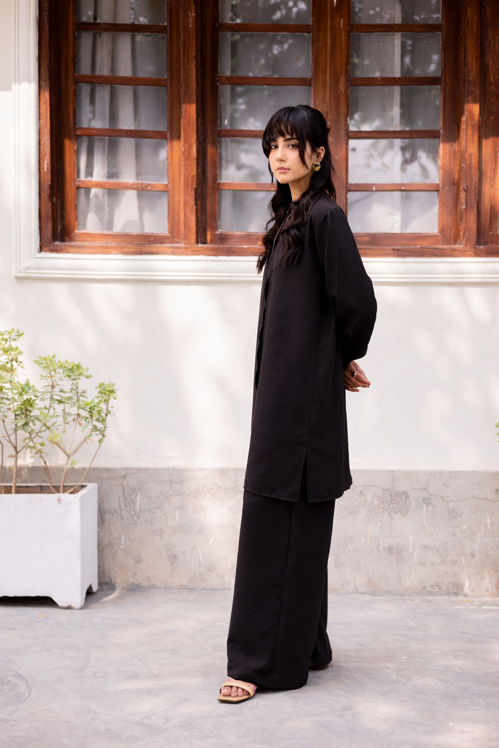 2PC Textured Dress-SP-Black