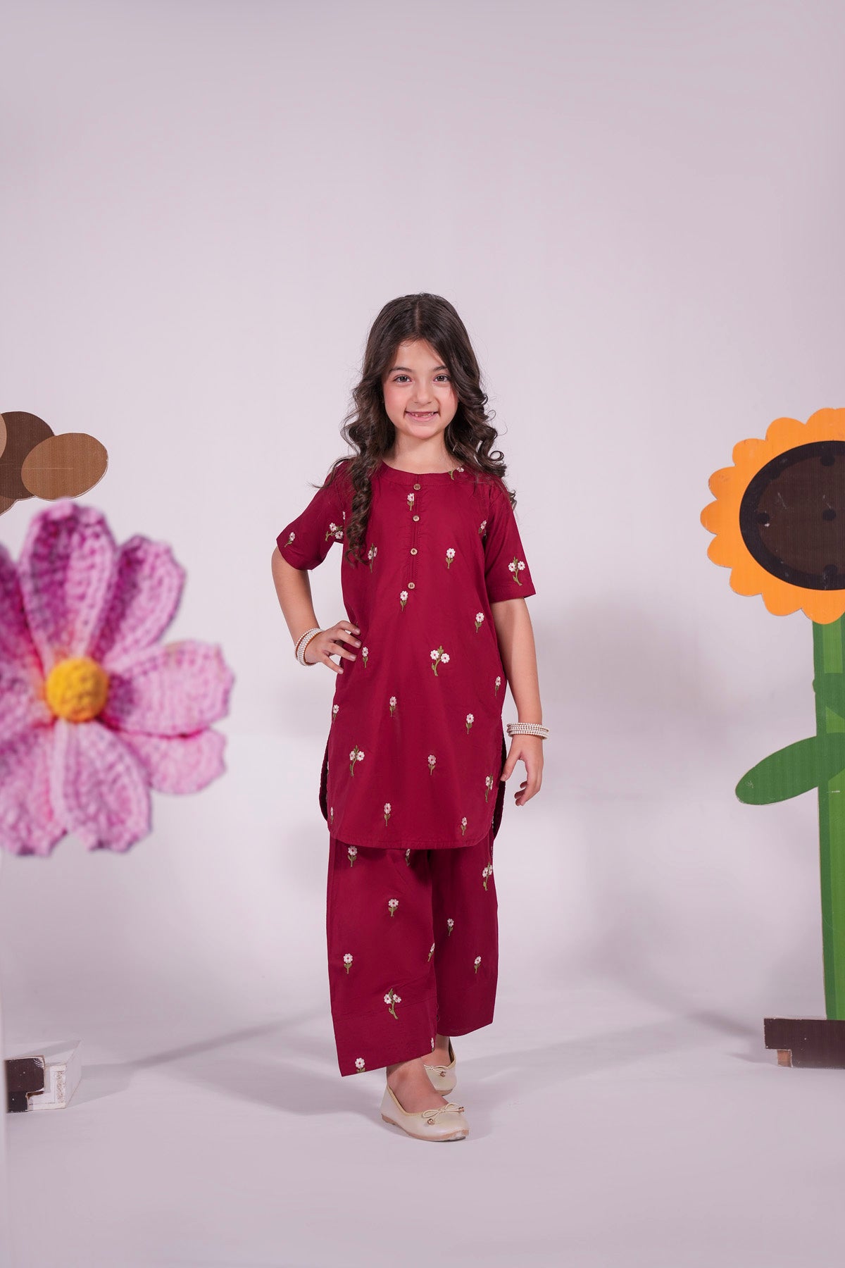 2PC Kids Embroidered Dress - MO4