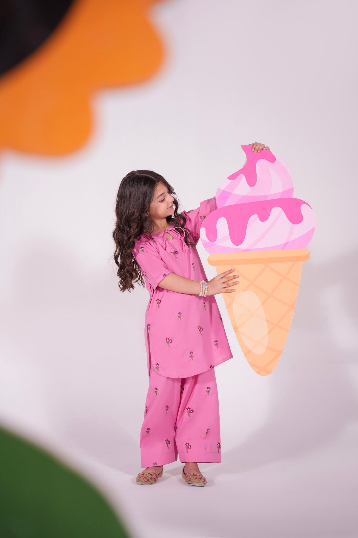 2PC Kids Embroidered Dress - PNK1