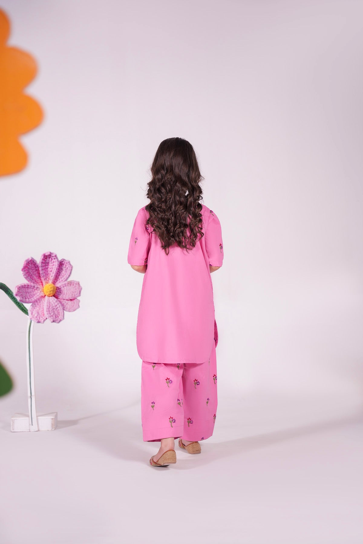 2PC Kids Embroidered Dress - PNK1