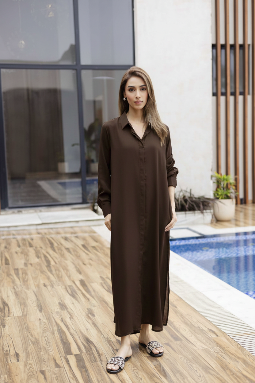 Solid 2PC Dress - SP-02 Chocolate Brown Silayi Pret Solid 2PC Dress - SP-02 Chocolate Brown Silayi Pret