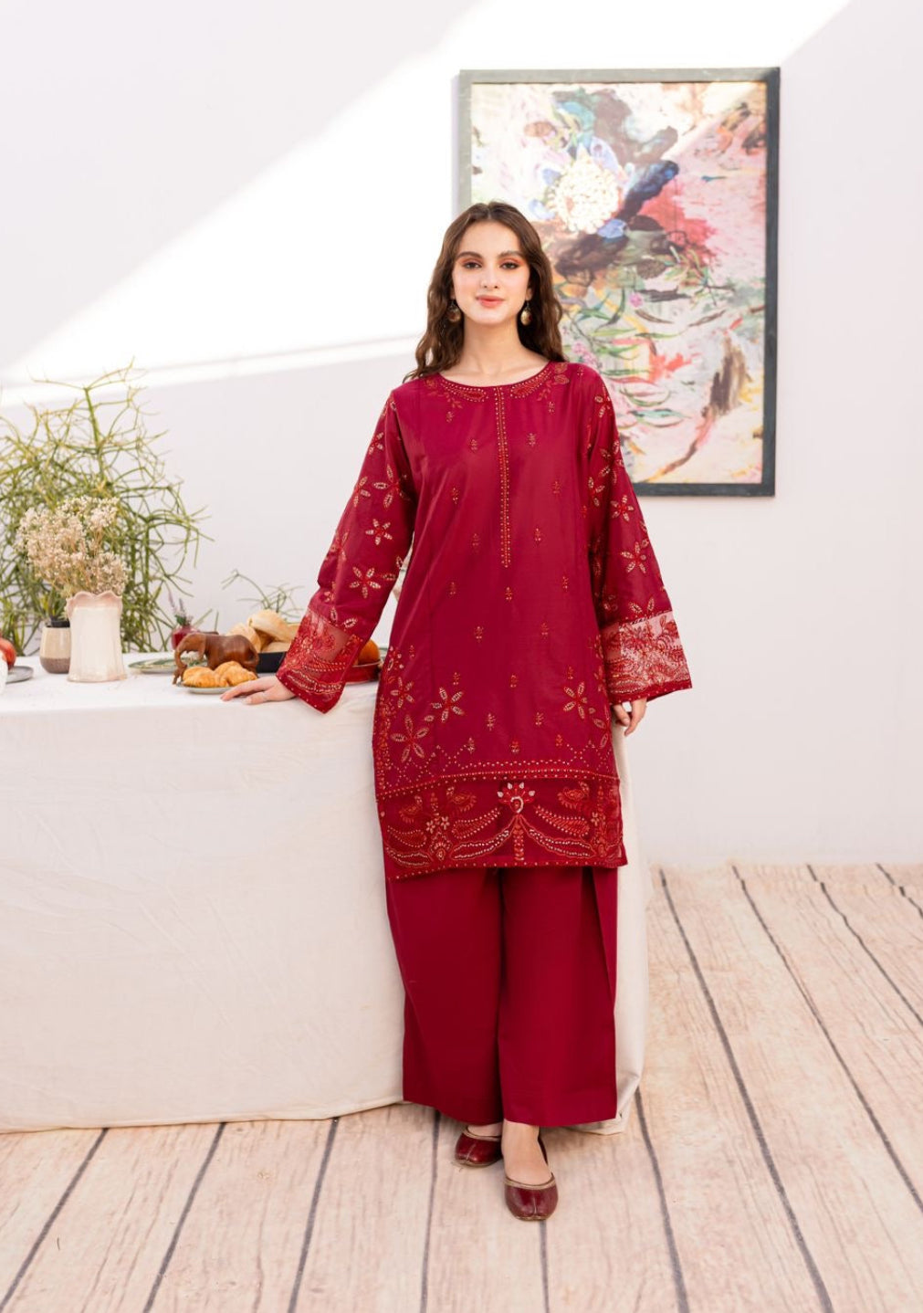 2PC Embroidered Dress - 1039