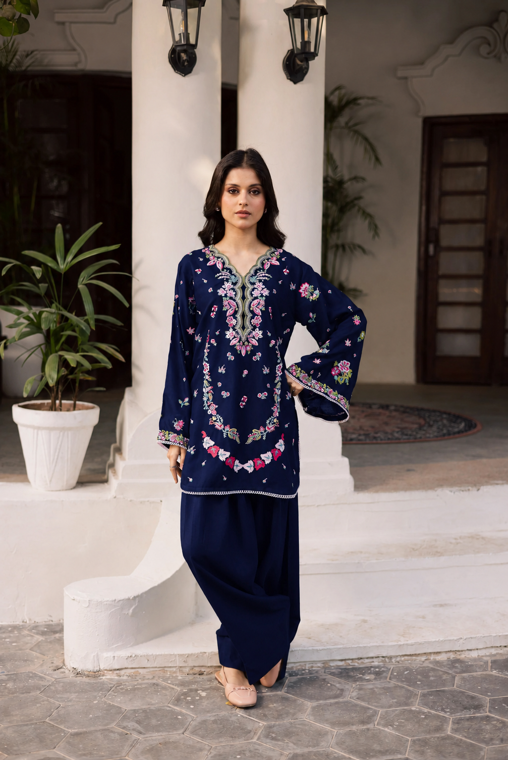 2PC Summer Embroidered Dress - 1355