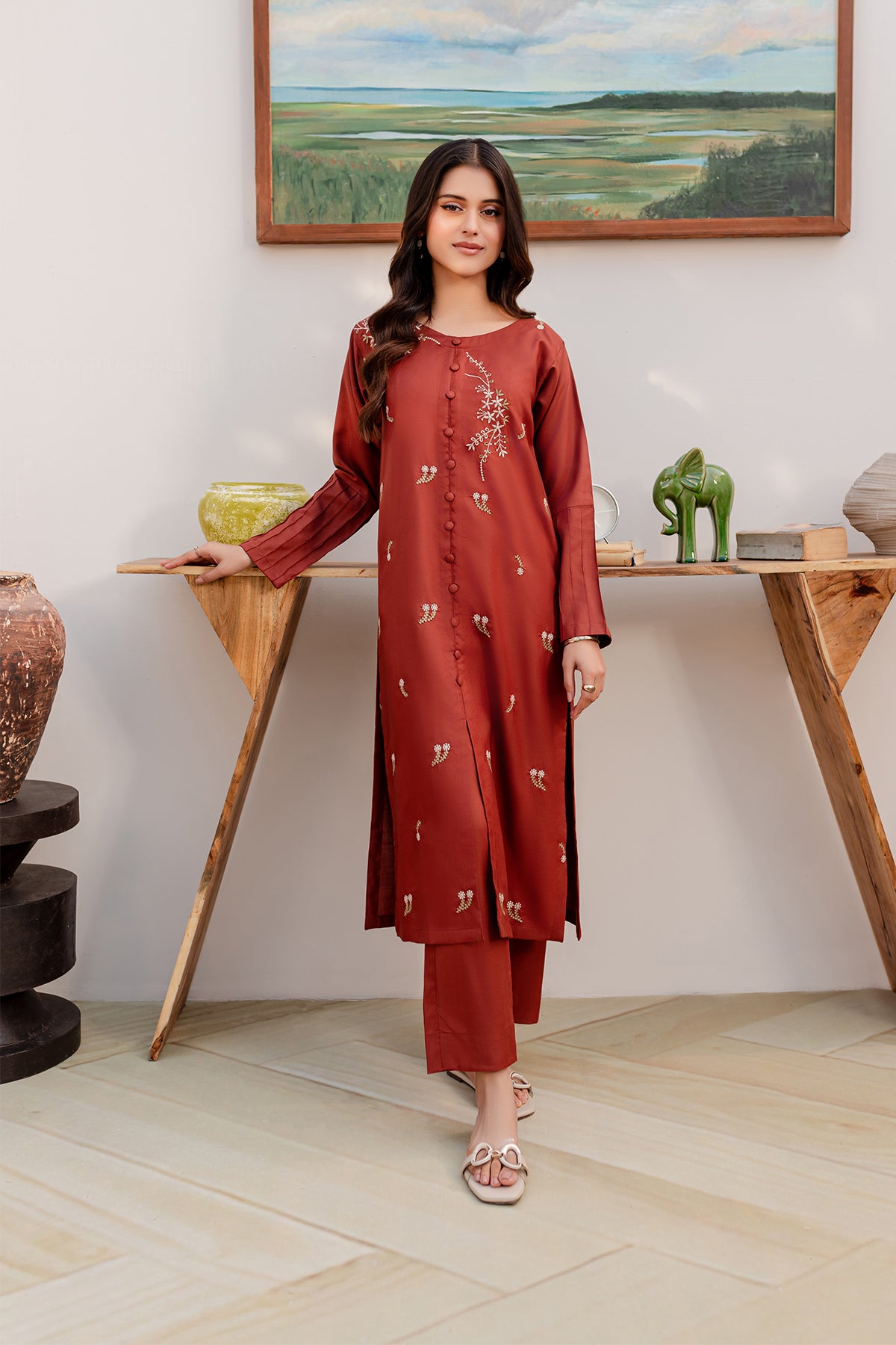 2PC Embroidered Dress - BS05