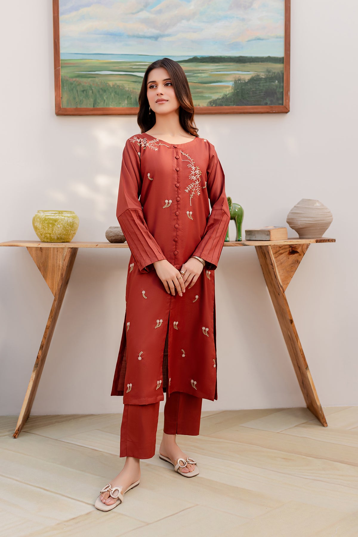 2PC Embroidered Dress - BS05