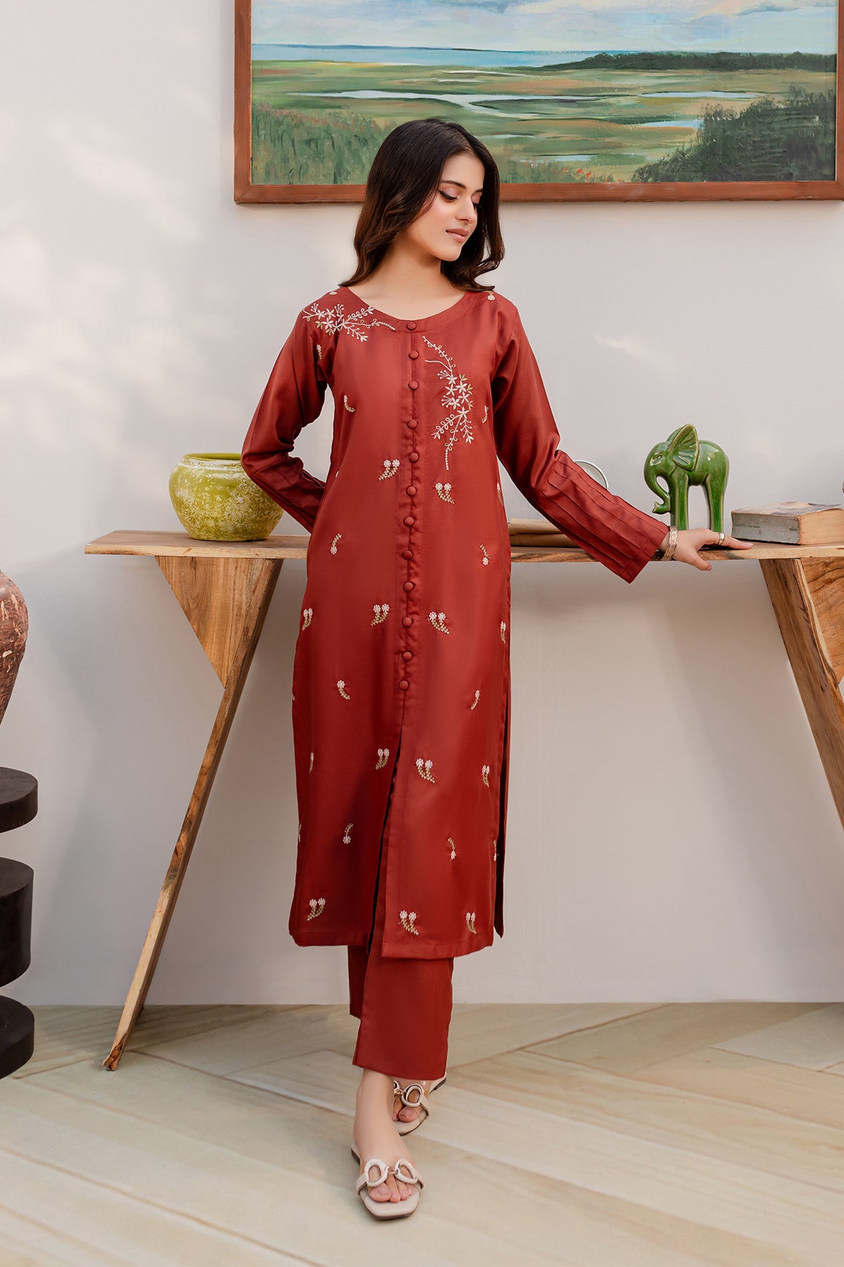 2PC Embroidered Dress - BS05
