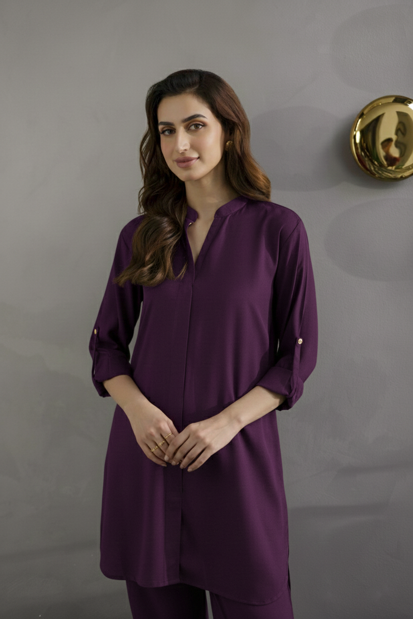 Solid 2PC Dress - SP-01 Dark Plum