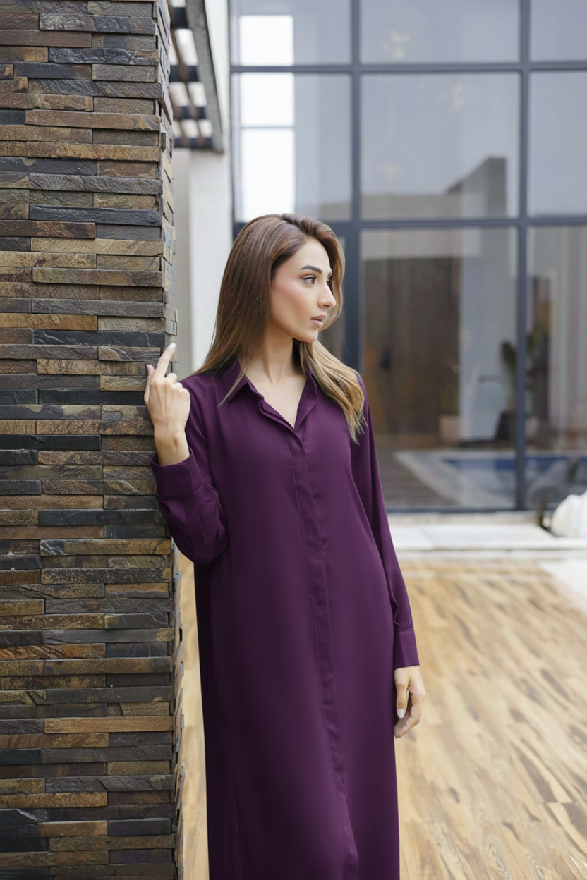Solid 2PC Dress - SP-02 Dark Plum