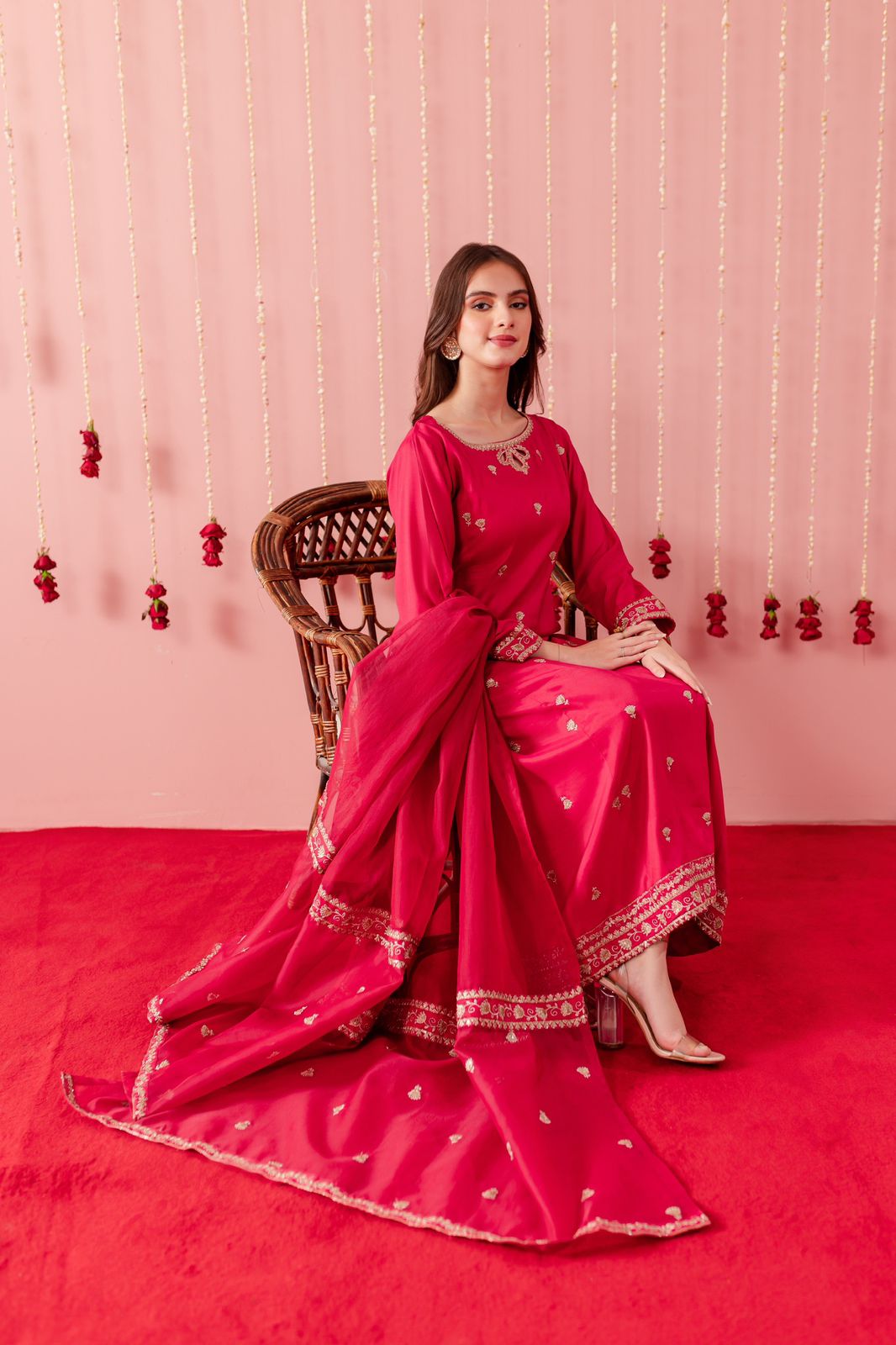 Raw Silk Embroidered Dress - SP02