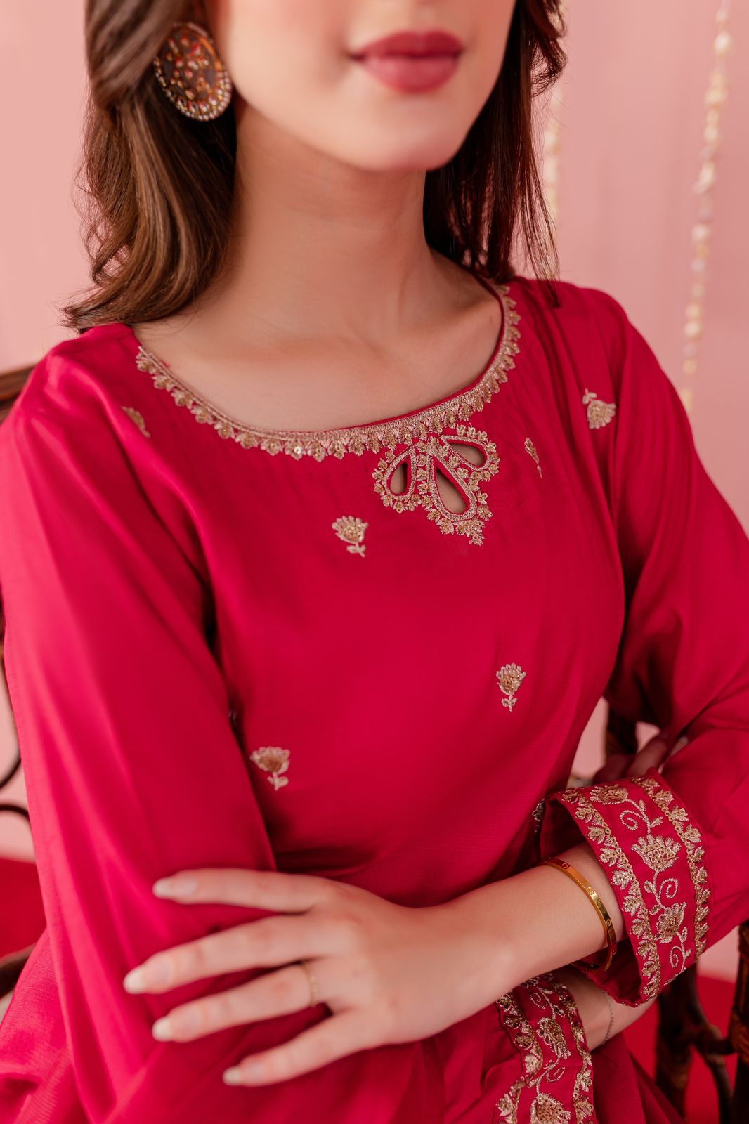 Raw Silk Embroidered Dress - SP02